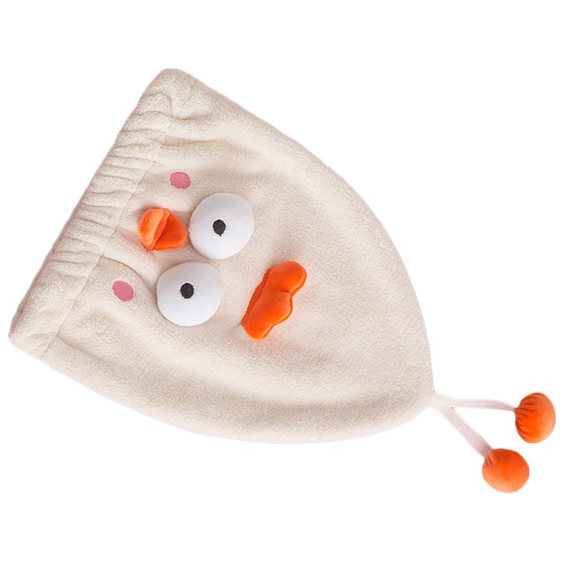 Hair Drying Caps Ultra Absorbent Microfiber Shower Wrap Towels Soft Cute Cartoon Quick Drying Bath Hat for Wet Long Thick Hair Beige Chicken - Image 2