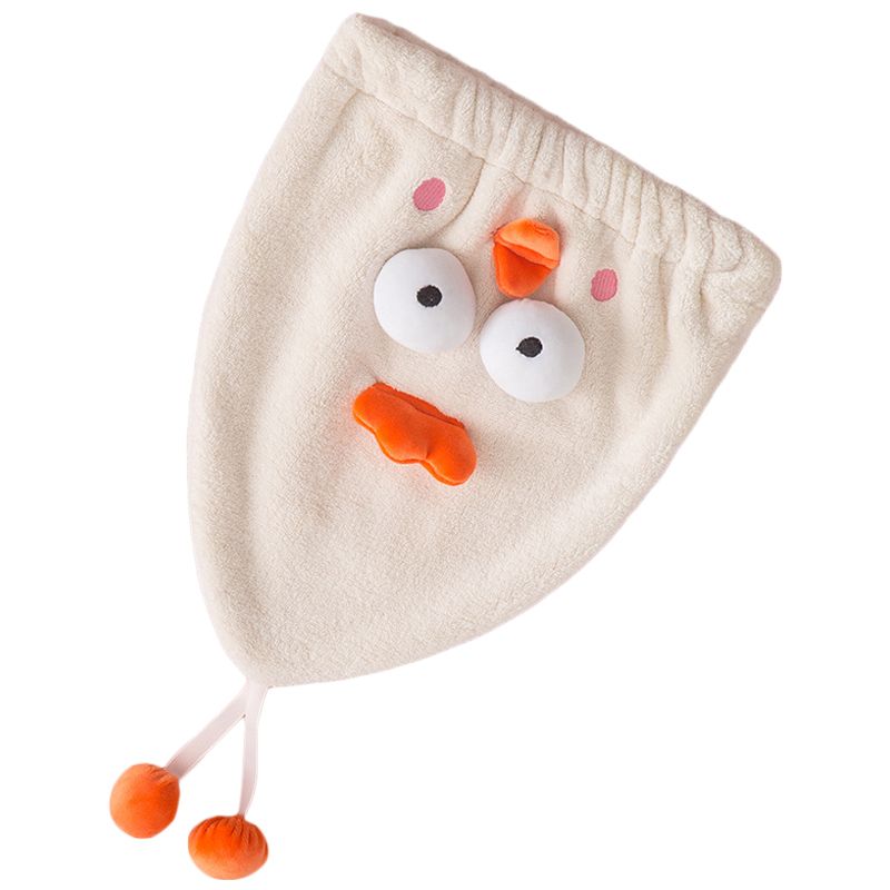 Hair Drying Caps Ultra Absorbent Microfiber Shower Wrap Towels Soft Cute Cartoon Quick Drying Bath Hat for Wet Long Thick Hair Beige Chicken - Image 3