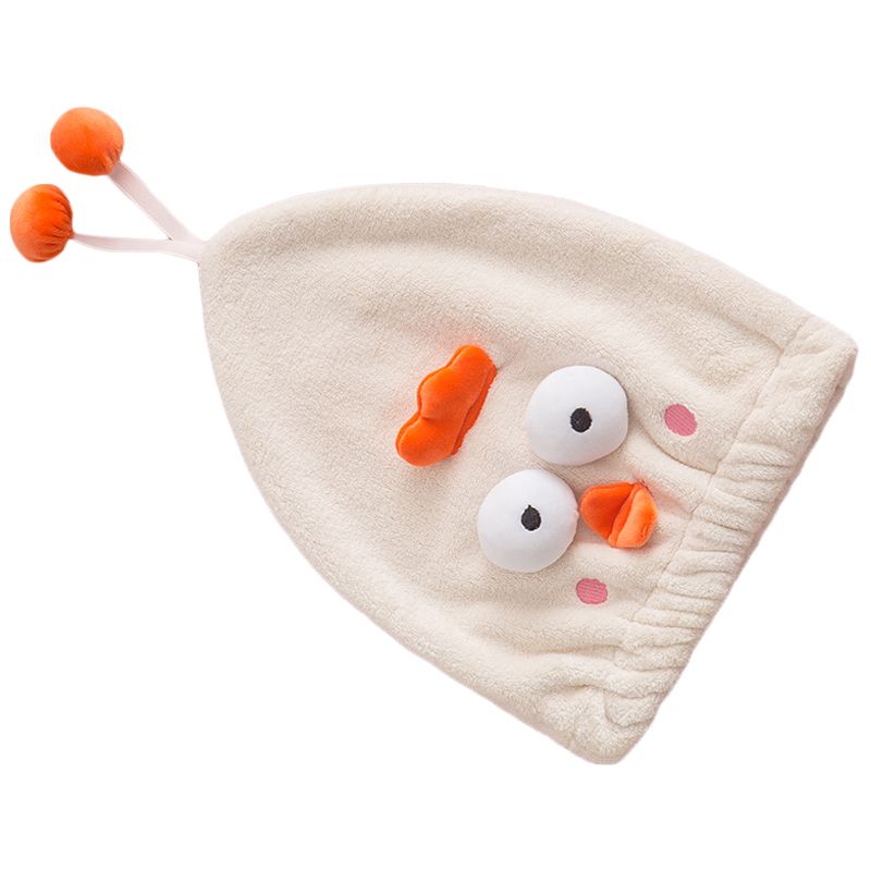 Hair Drying Caps Ultra Absorbent Microfiber Shower Wrap Towels Soft Cute Cartoon Quick Drying Bath Hat for Wet Long Thick Hair Beige Chicken - Image 4
