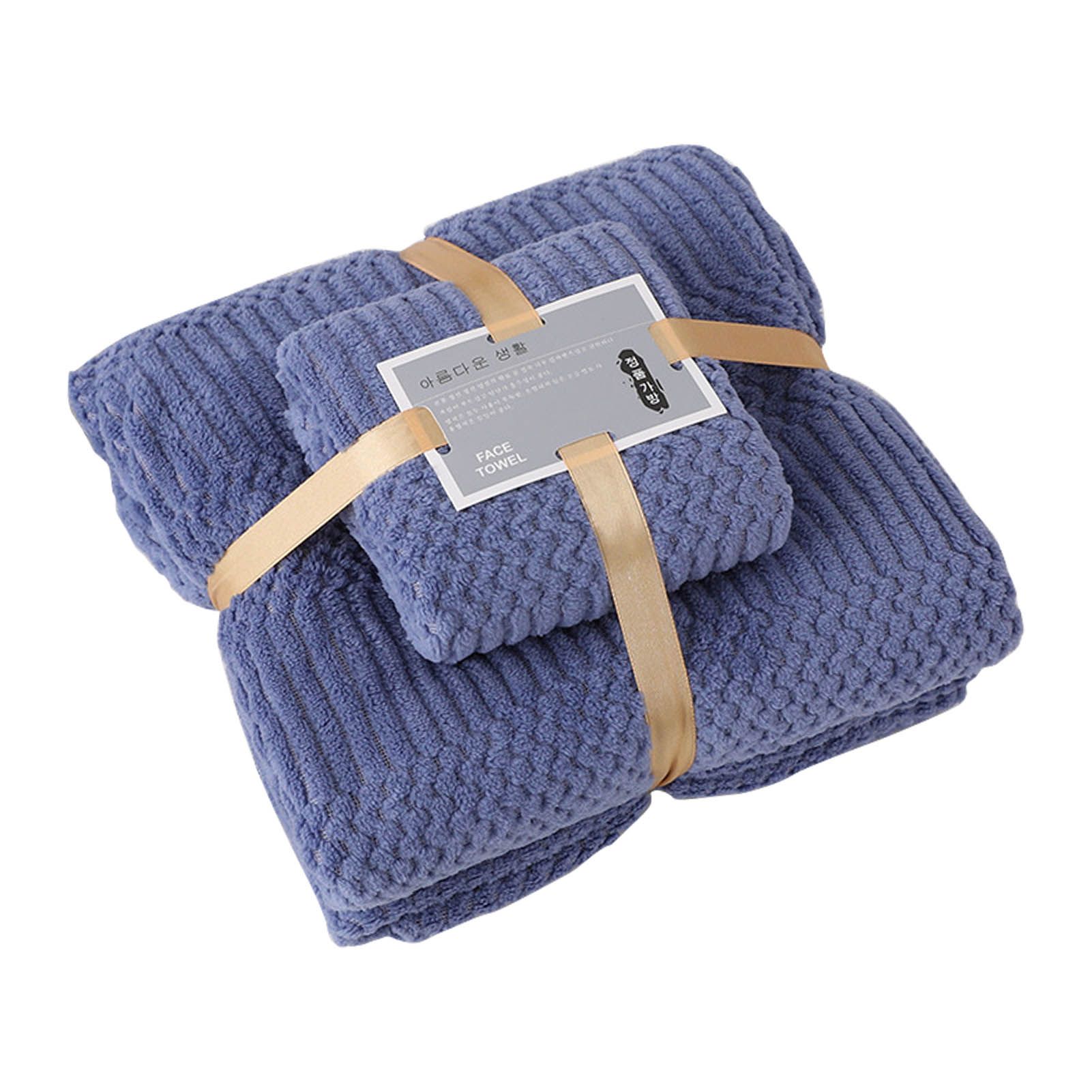 Bath Shower Towel Set Coral Fleece Quick Dry Highly Absorbent Soft Comfortable for Daily Use Dark Blue - Image 1