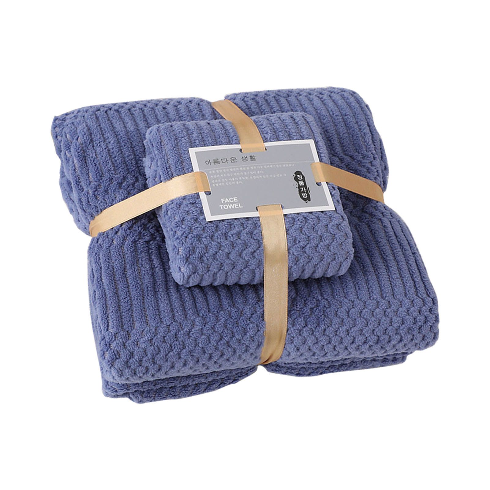 Bath Shower Towel Set Coral Fleece Quick Dry Highly Absorbent Soft Comfortable for Daily Use Dark Blue - Image 2