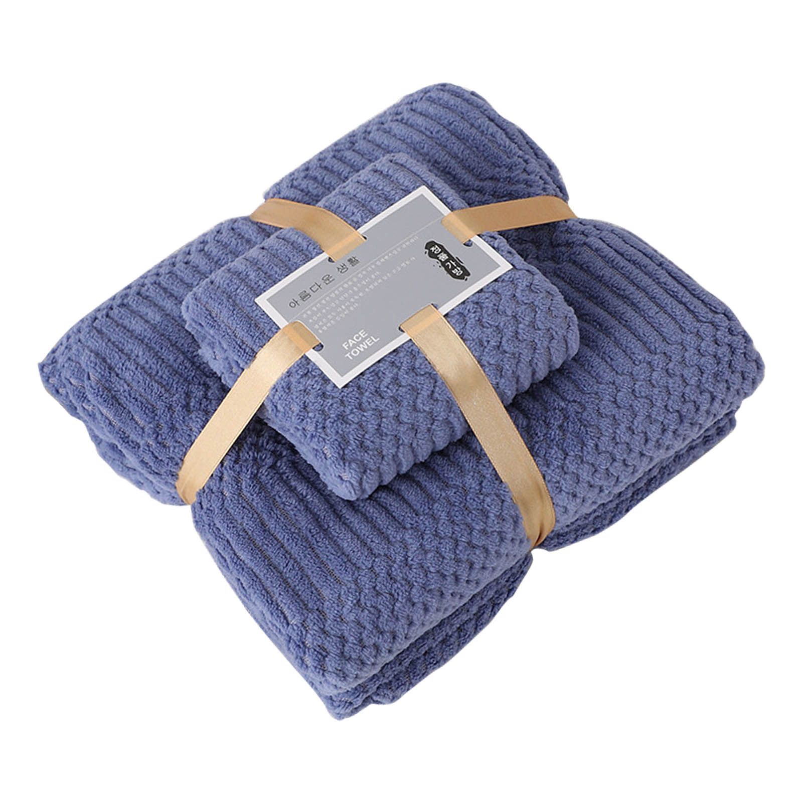 Bath Shower Towel Set Coral Fleece Quick Dry Highly Absorbent Soft Comfortable for Daily Use Dark Blue - Image 3