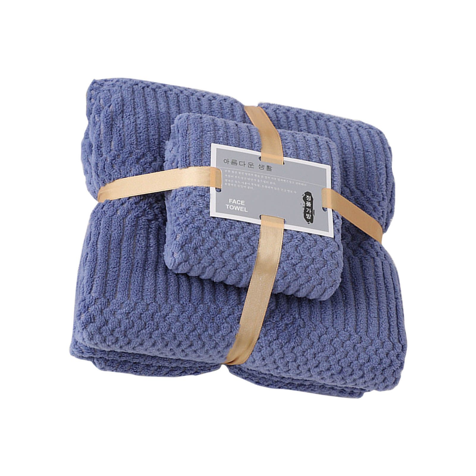 Bath Shower Towel Set Coral Fleece Quick Dry Highly Absorbent Soft Comfortable for Daily Use Dark Blue - Image 4