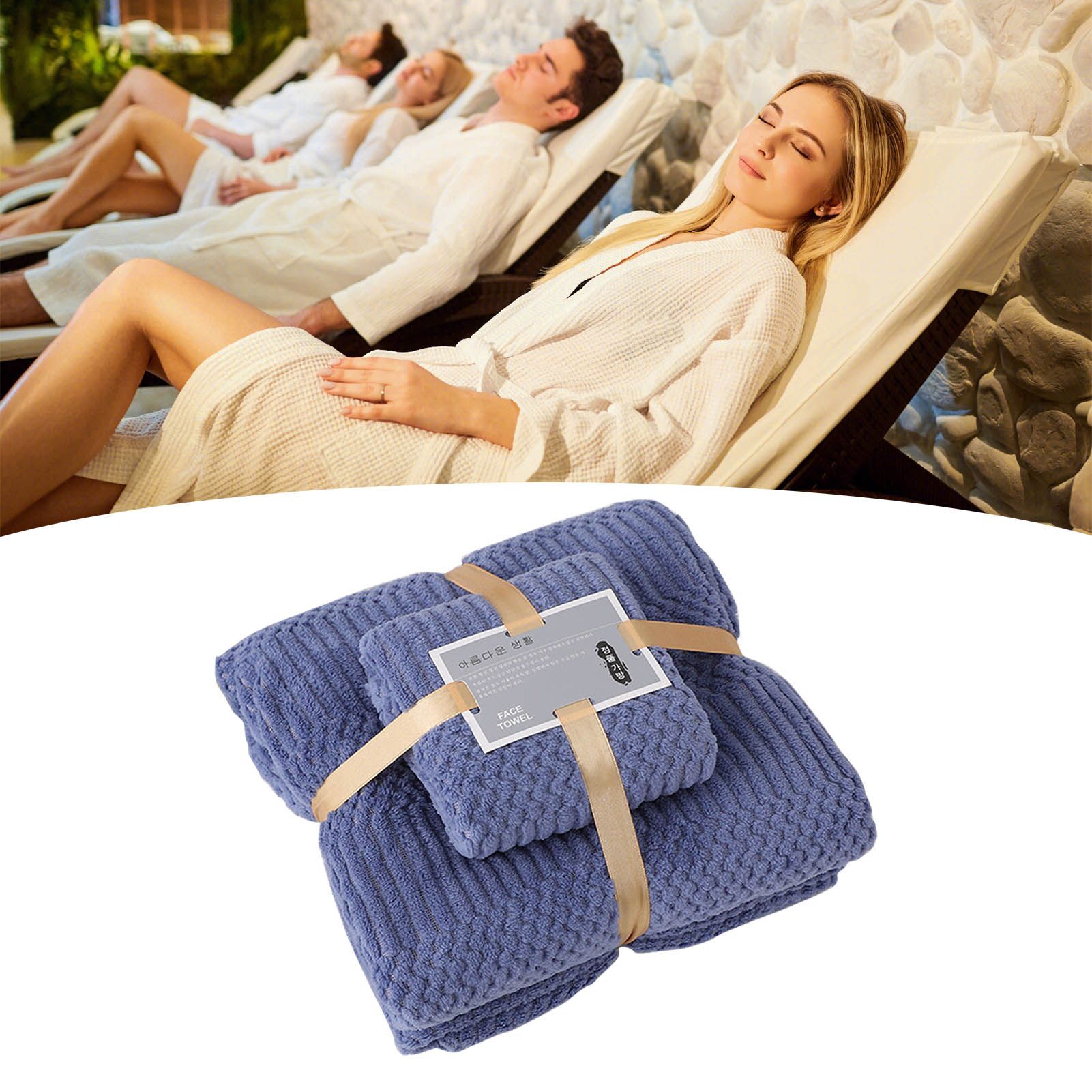 Bath Shower Towel Set Coral Fleece Quick Dry Highly Absorbent Soft Comfortable for Daily Use Dark Blue - Image 5