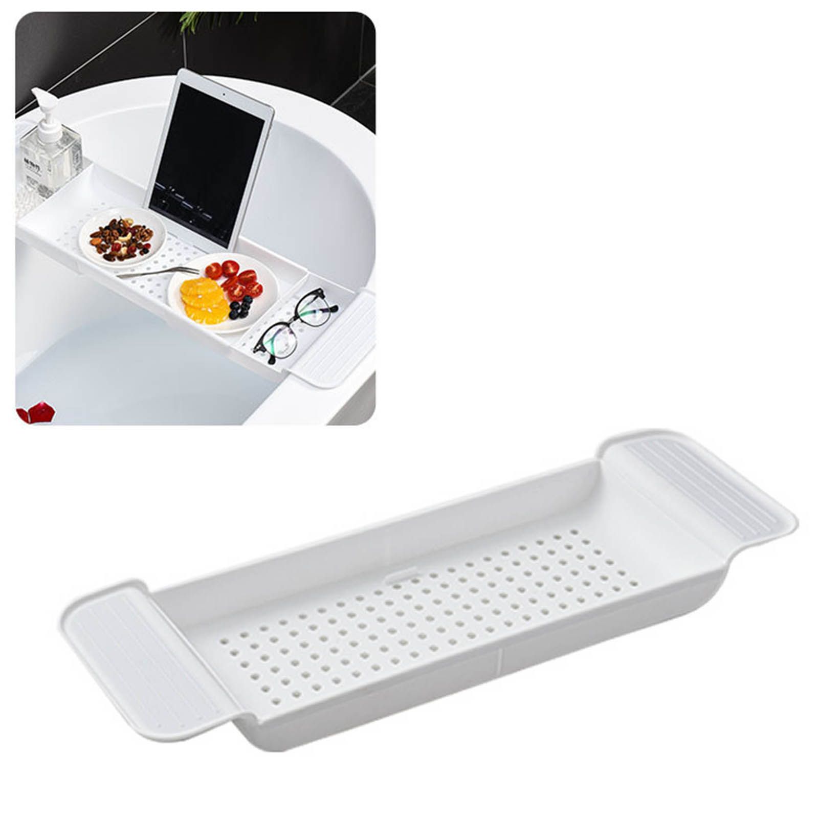 Bathtub Tray Stable Placement Expandable Plastic Material Draining Design Bath Caddy Tub Table for Bathroom White - Image 5
