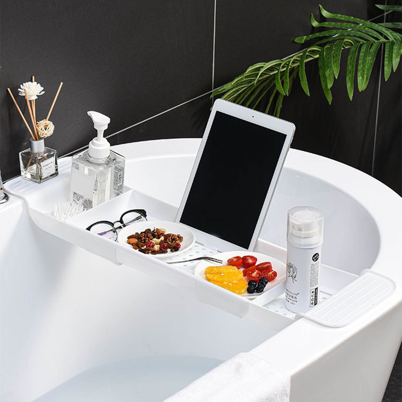 Bathtub Tray Stable Placement Expandable Plastic Material Draining Design Bath Caddy Tub Table for Bathroom White - Image 7