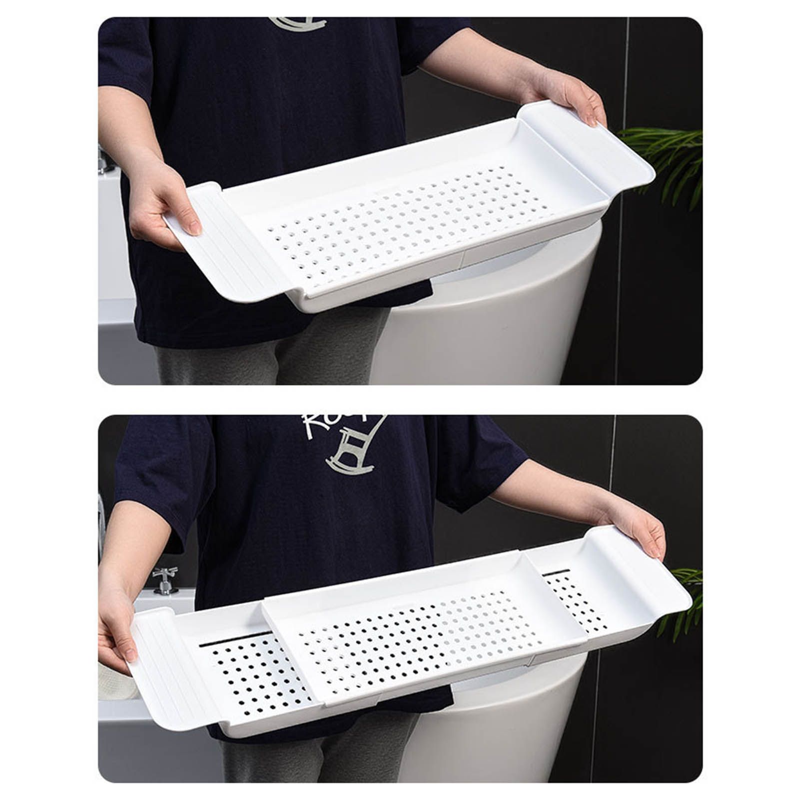 Bathtub Tray Stable Placement Expandable Plastic Material Draining Design Bath Caddy Tub Table for Bathroom White - Image 8