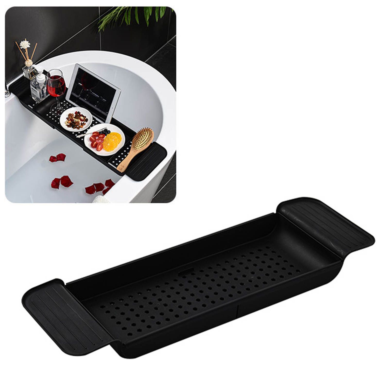 Bathtub Tray Stable Placement Expandable Plastic Material Draining Design Bath Caddy Tub Table for Bathroom Black - Image 5