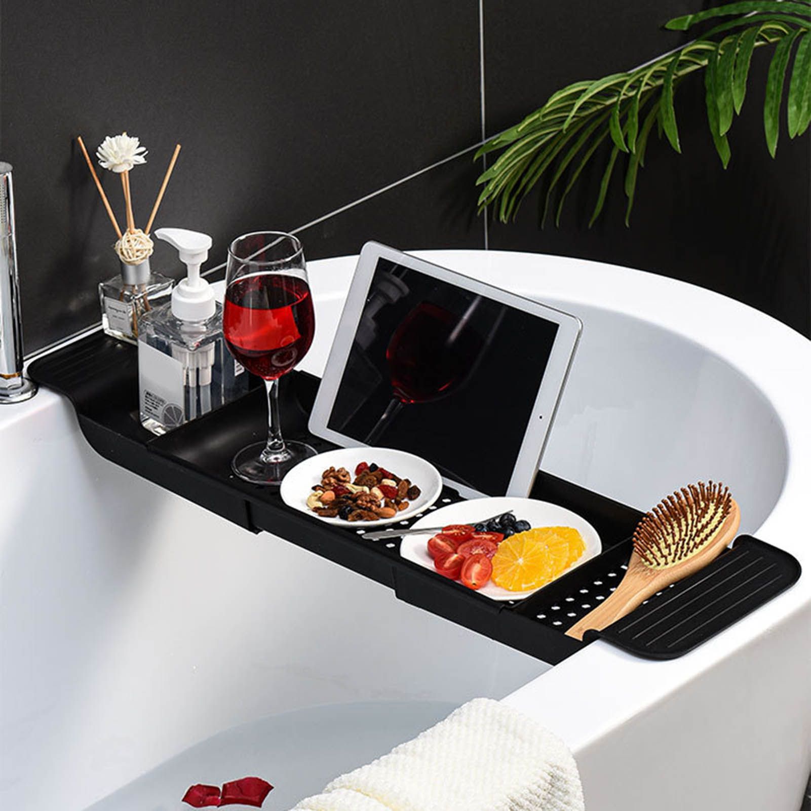 Bathtub Tray Stable Placement Expandable Plastic Material Draining Design Bath Caddy Tub Table for Bathroom Black - Image 7