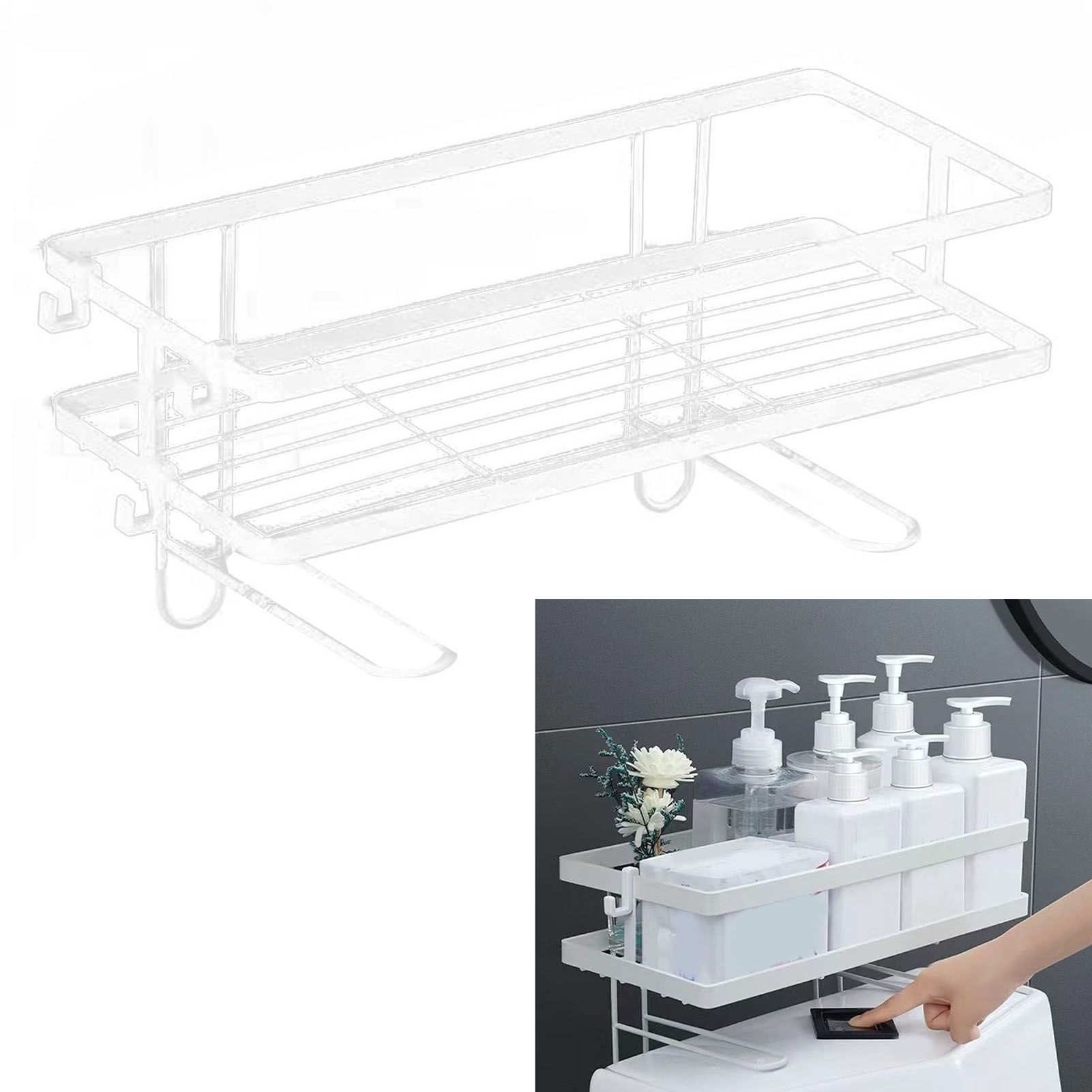 Toilet Shelf Thickening Waterproof Large Capacity Nail Free Installation Iron Over Toilet Bathroom Organizer Single Layer White - Image 3
