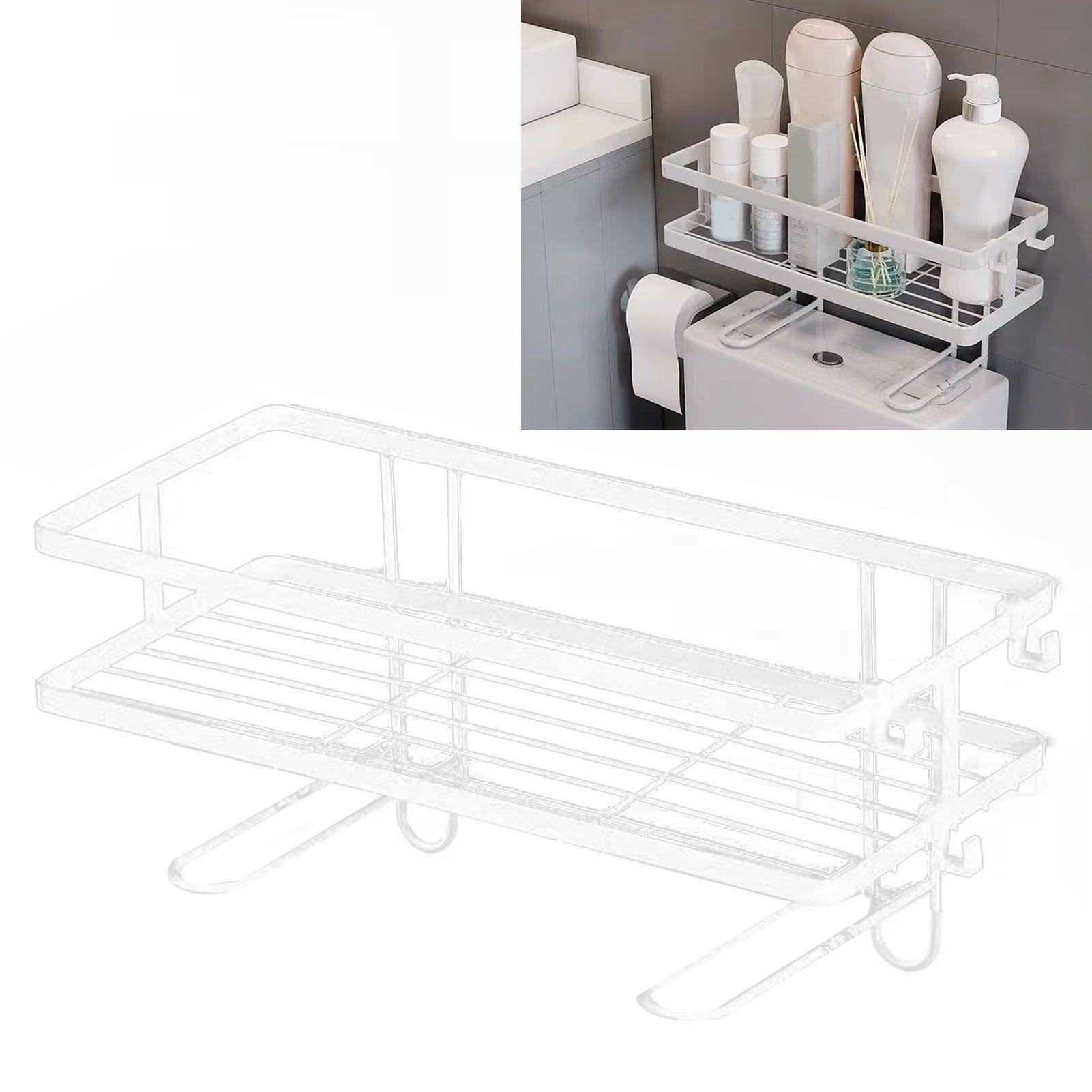 Toilet Shelf Thickening Waterproof Large Capacity Nail Free Installation Iron Over Toilet Bathroom Organizer Single Layer White - Image 4