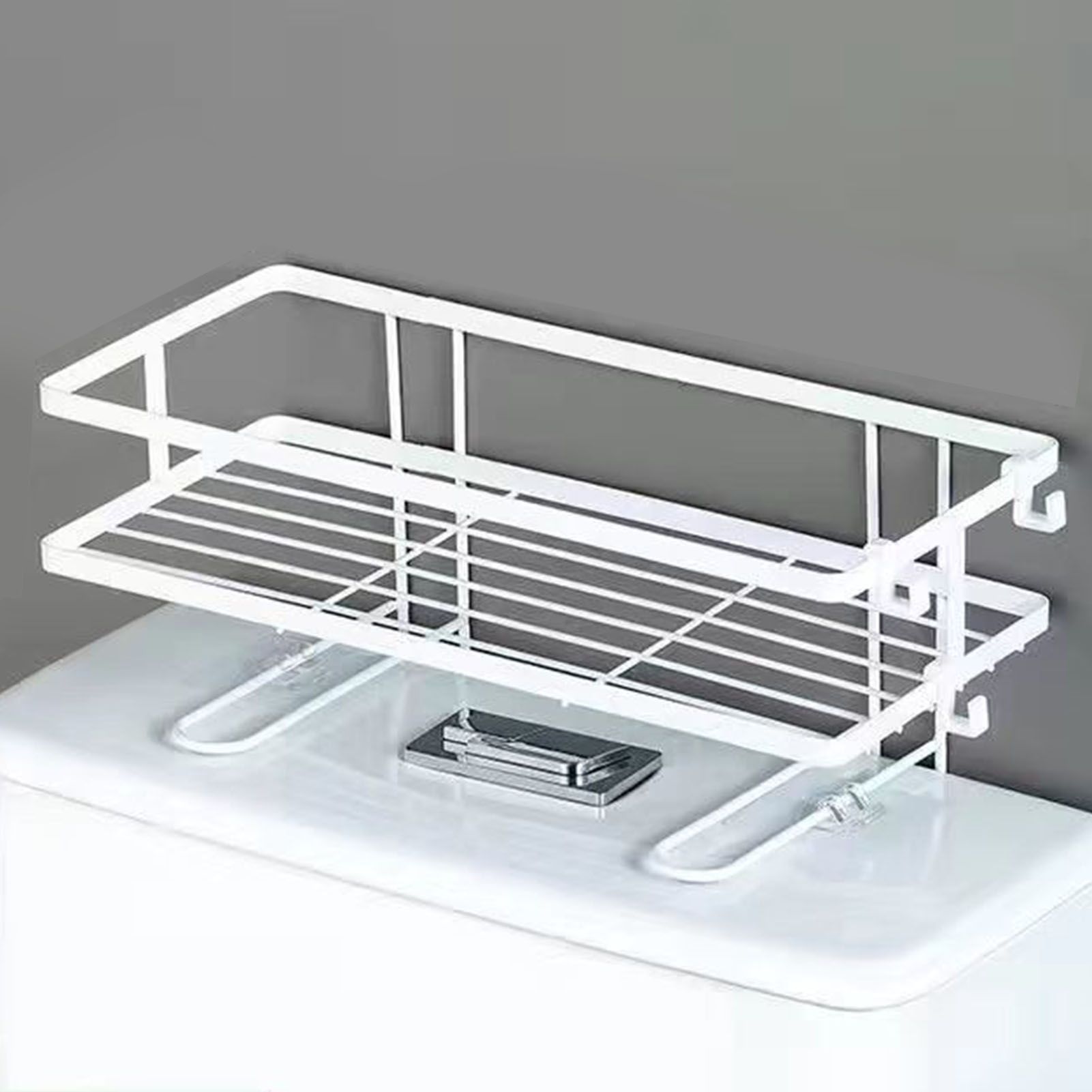 Toilet Shelf Thickening Waterproof Large Capacity Nail Free Installation Iron Over Toilet Bathroom Organizer Single Layer White - Image 5