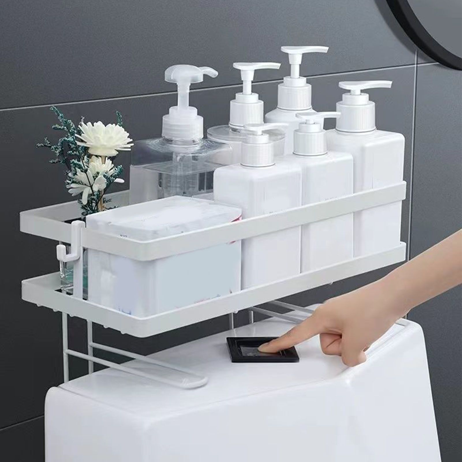 Toilet Shelf Thickening Waterproof Large Capacity Nail Free Installation Iron Over Toilet Bathroom Organizer Single Layer White - Image 6