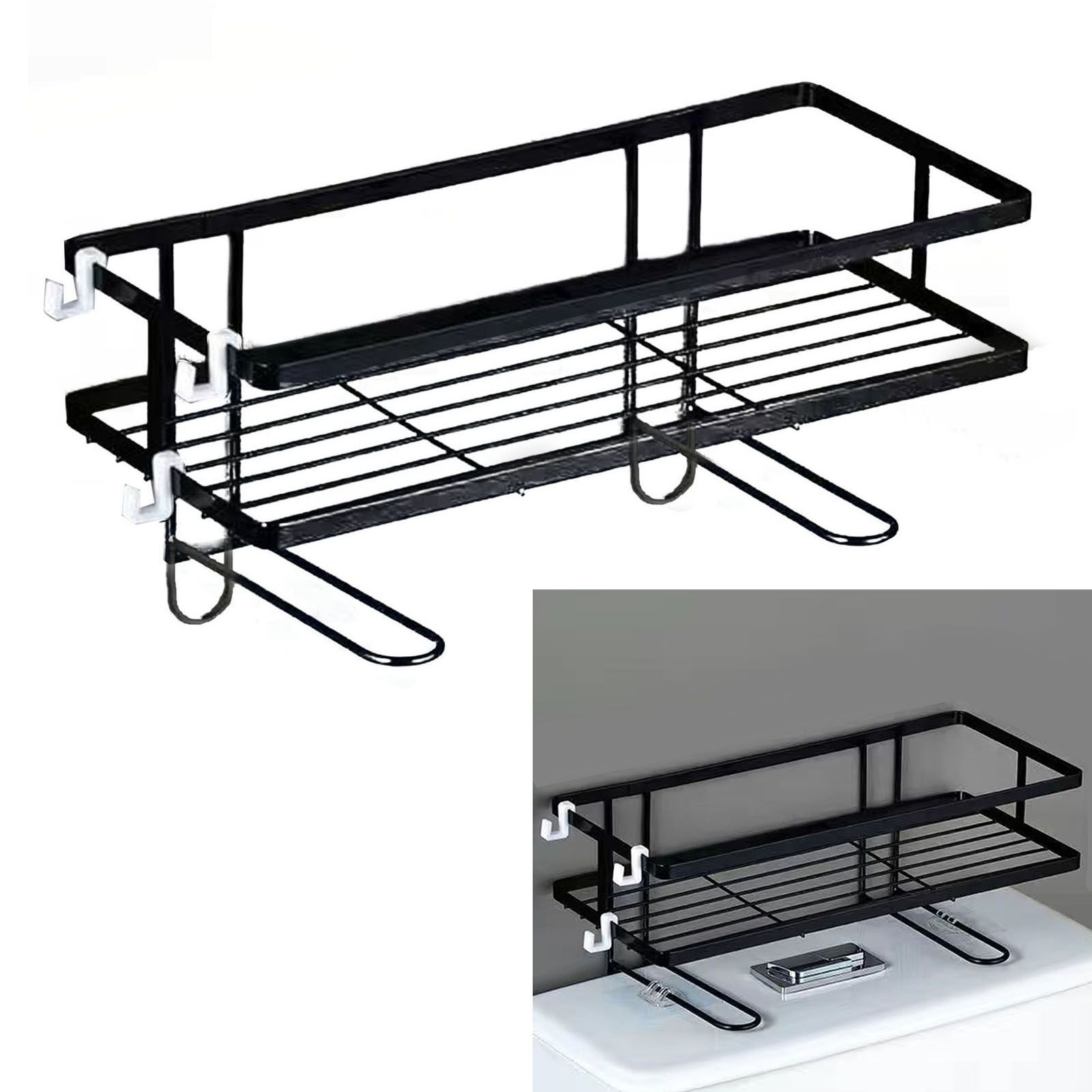 Toilet Shelf Thickening Waterproof Large Capacity Nail Free Installation Iron Over Toilet Bathroom Organizer Single Layer Black - Image 4