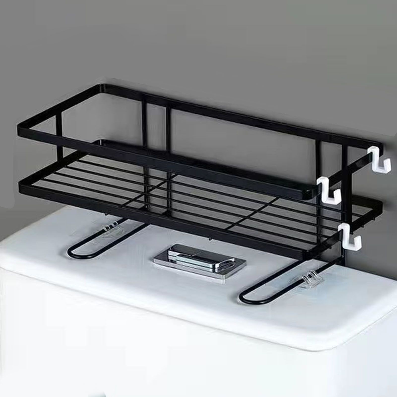 Toilet Shelf Thickening Waterproof Large Capacity Nail Free Installation Iron Over Toilet Bathroom Organizer Single Layer Black - Image 5