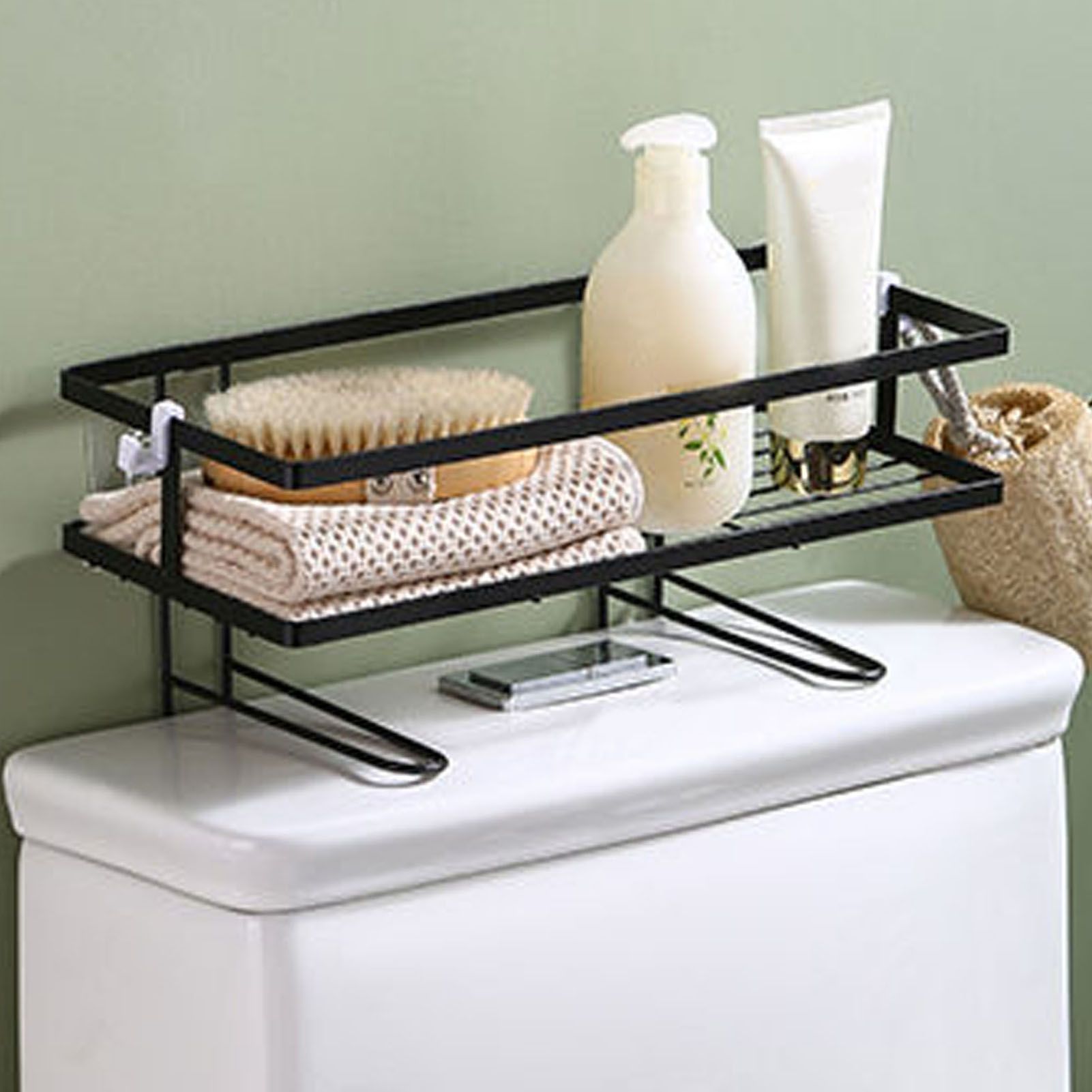 Toilet Shelf Thickening Waterproof Large Capacity Nail Free Installation Iron Over Toilet Bathroom Organizer Single Layer Black - Image 6