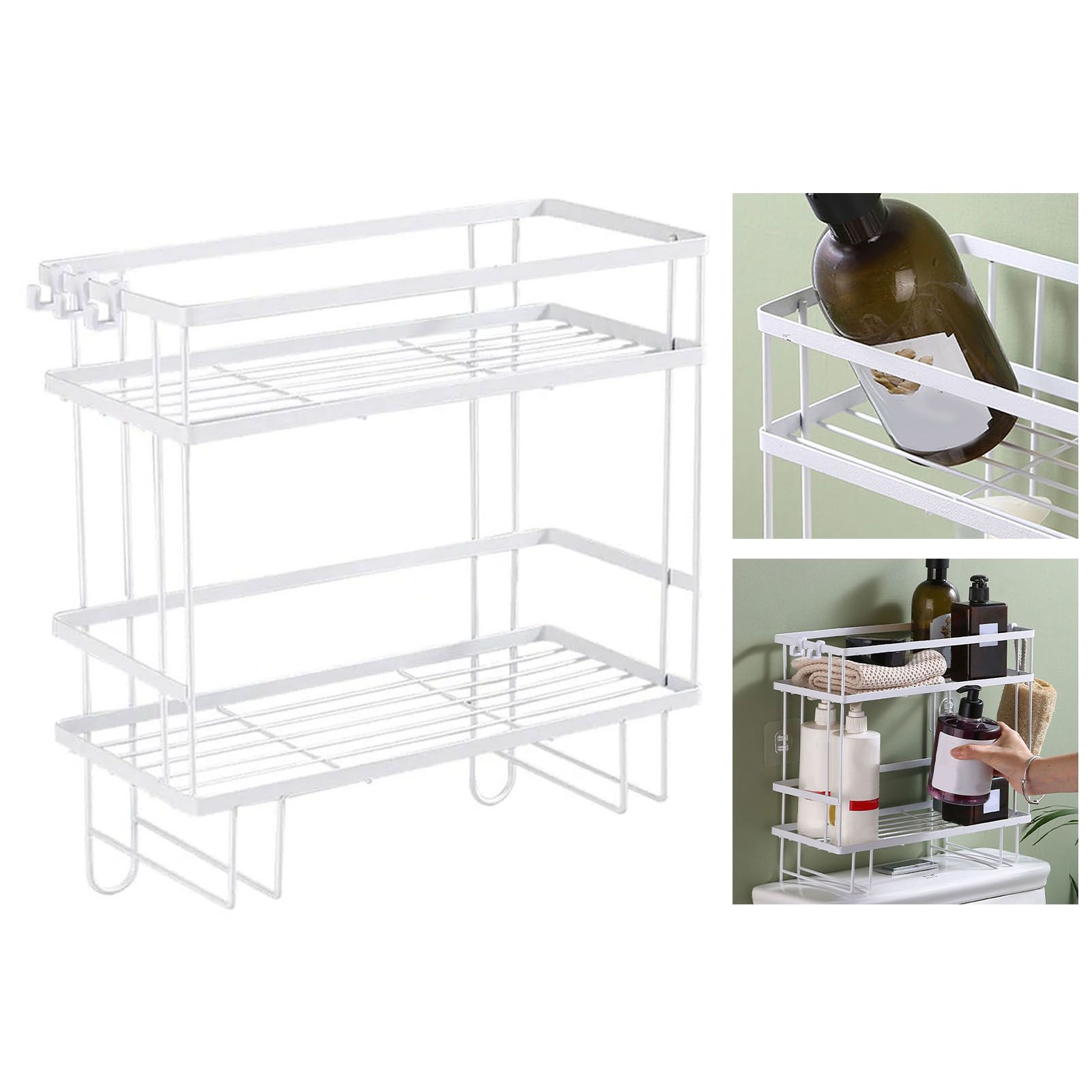 Toilet Shelf Thickening Waterproof Large Capacity Nail Free Installation Iron Over Toilet Bathroom Organizer Double Layer White - Image 3