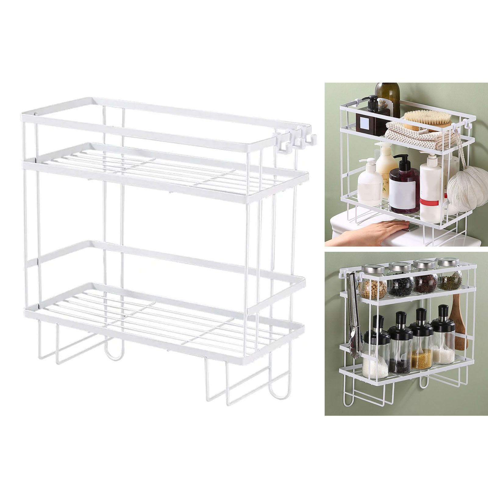 Toilet Shelf Thickening Waterproof Large Capacity Nail Free Installation Iron Over Toilet Bathroom Organizer Double Layer White - Image 4