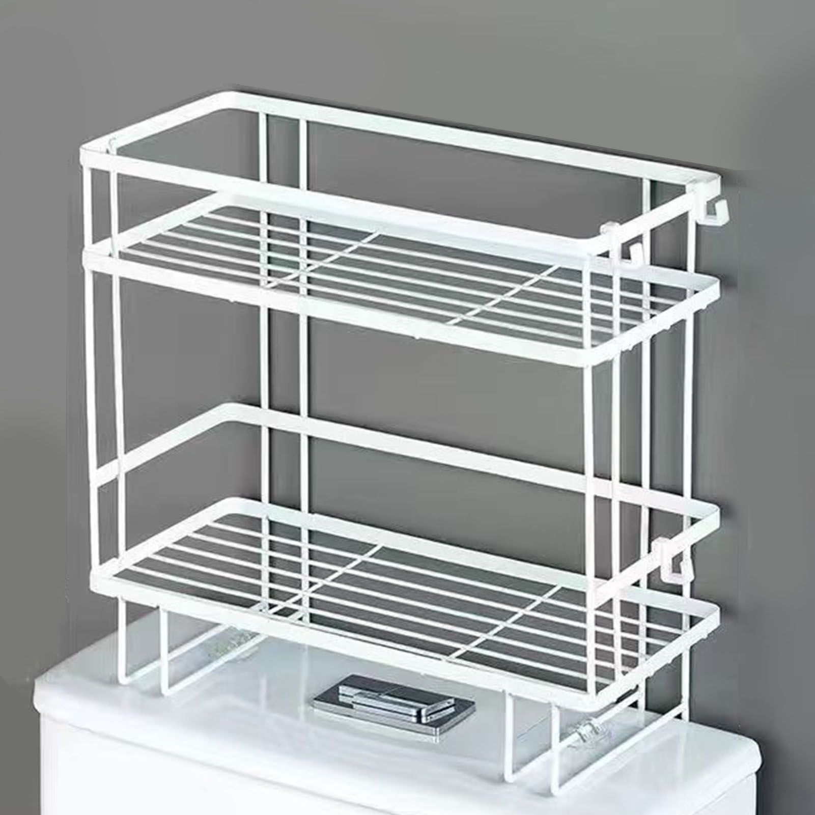 Toilet Shelf Thickening Waterproof Large Capacity Nail Free Installation Iron Over Toilet Bathroom Organizer Double Layer White - Image 5