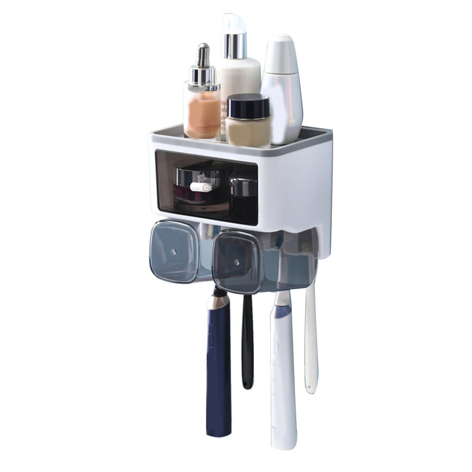 Toothbrush Shelf Punch Free Wall Mounted Mouthwash Cup Holder Toilet Storage Rack White 2 Cups - Image 1