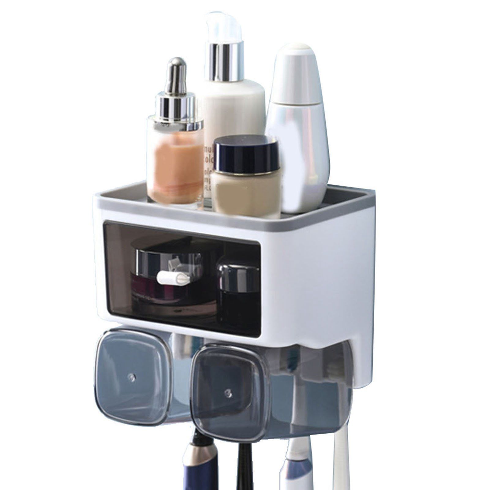 Toothbrush Shelf Punch Free Wall Mounted Mouthwash Cup Holder Toilet Storage Rack White 2 Cups - Image 7