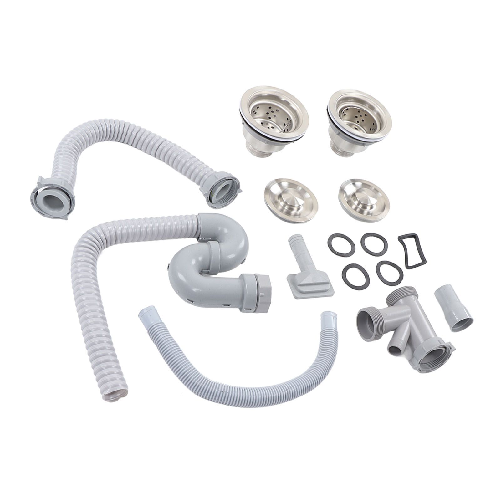 Kitchen Sink Drainer Pipe Stainless Steel S Bent with Double Drains Sewer Pipe Set for Bathroom Home - Image 2