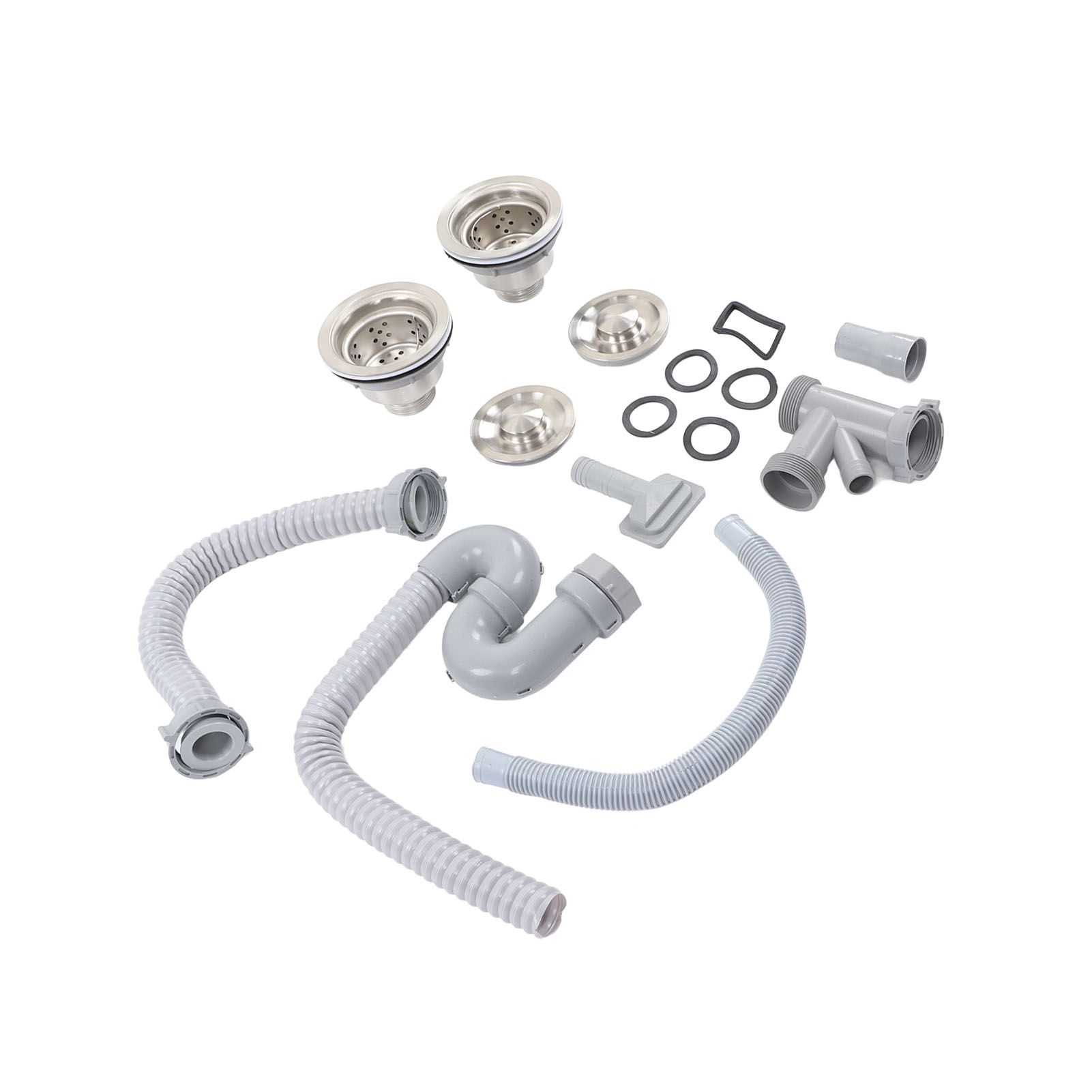 Kitchen Sink Drainer Pipe Stainless Steel S Bent with Double Drains Sewer Pipe Set for Bathroom Home - Image 3