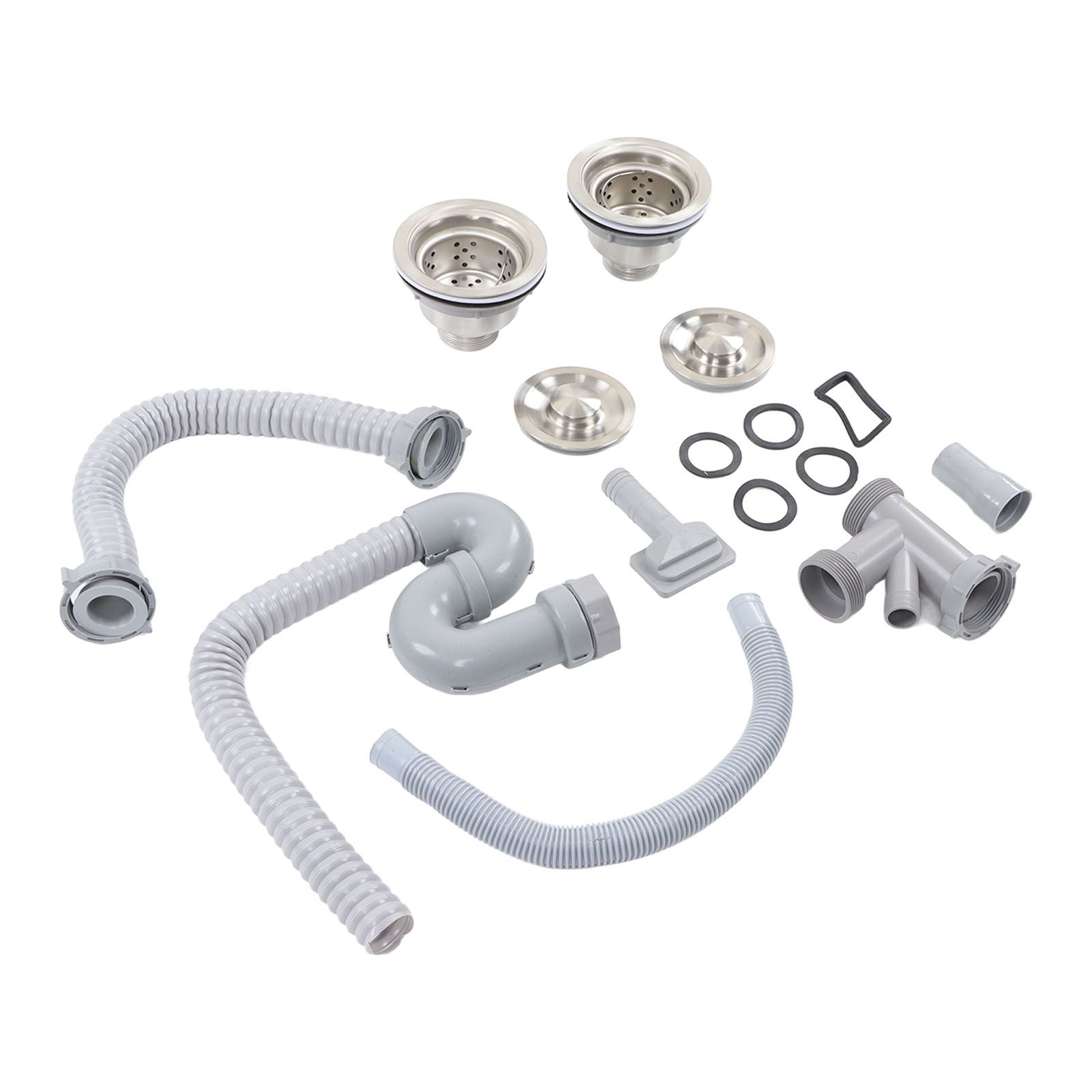 Kitchen Sink Drainer Pipe Stainless Steel S Bent with Double Drains Sewer Pipe Set for Bathroom Home - Image 4