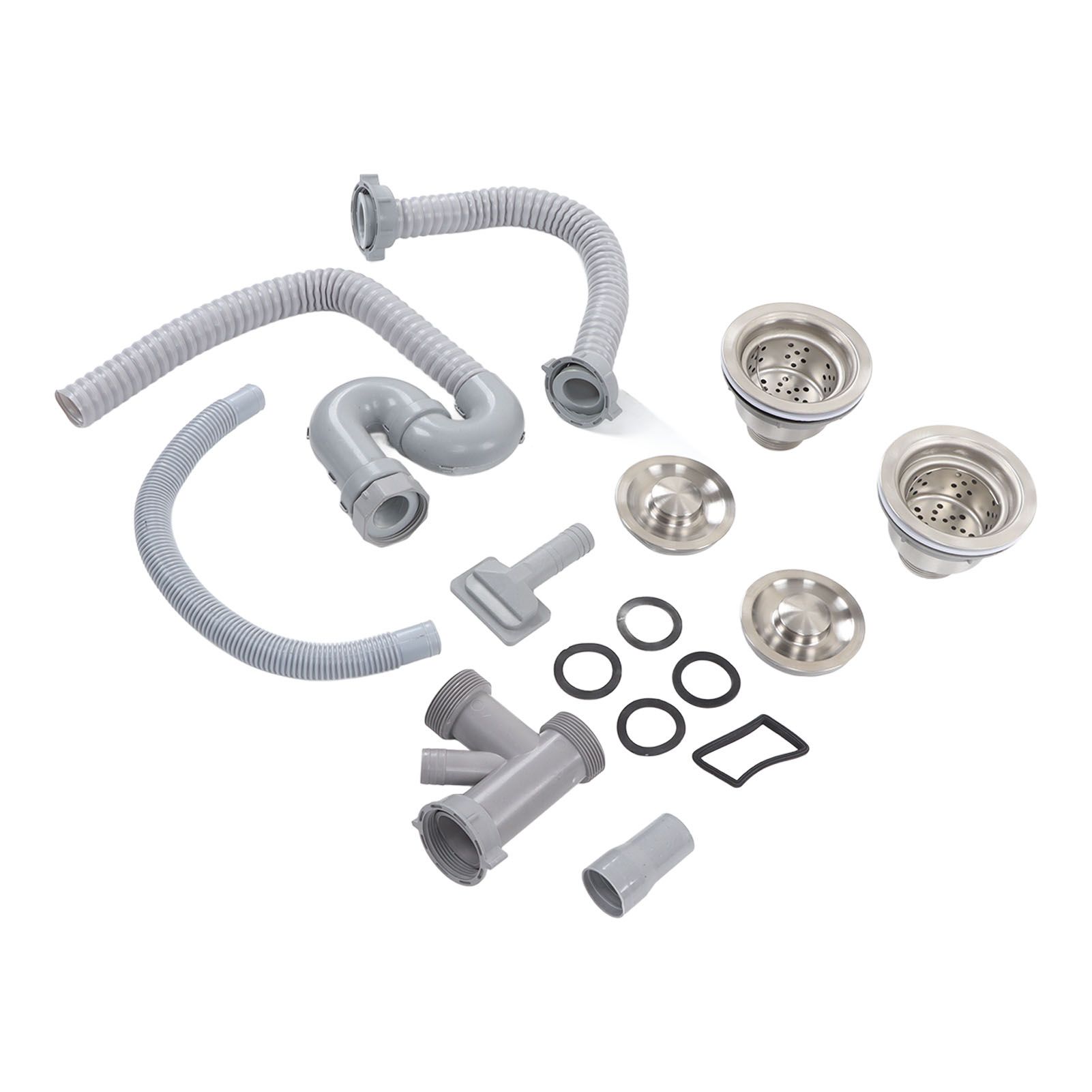 Kitchen Sink Drainer Pipe Stainless Steel S Bent with Double Drains Sewer Pipe Set for Bathroom Home - Image 5