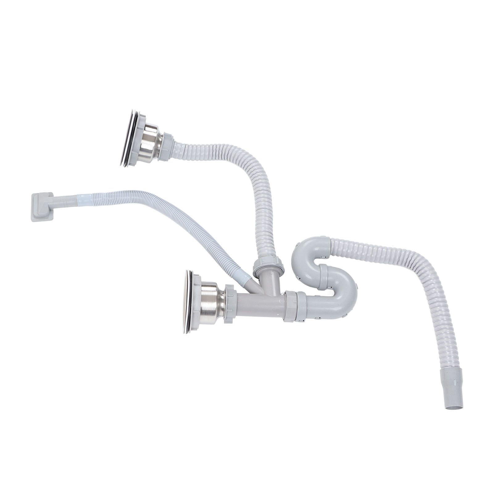 Kitchen Sink Drainer Pipe Stainless Steel S Bent with Double Drains Sewer Pipe Set for Bathroom Home - Image 6