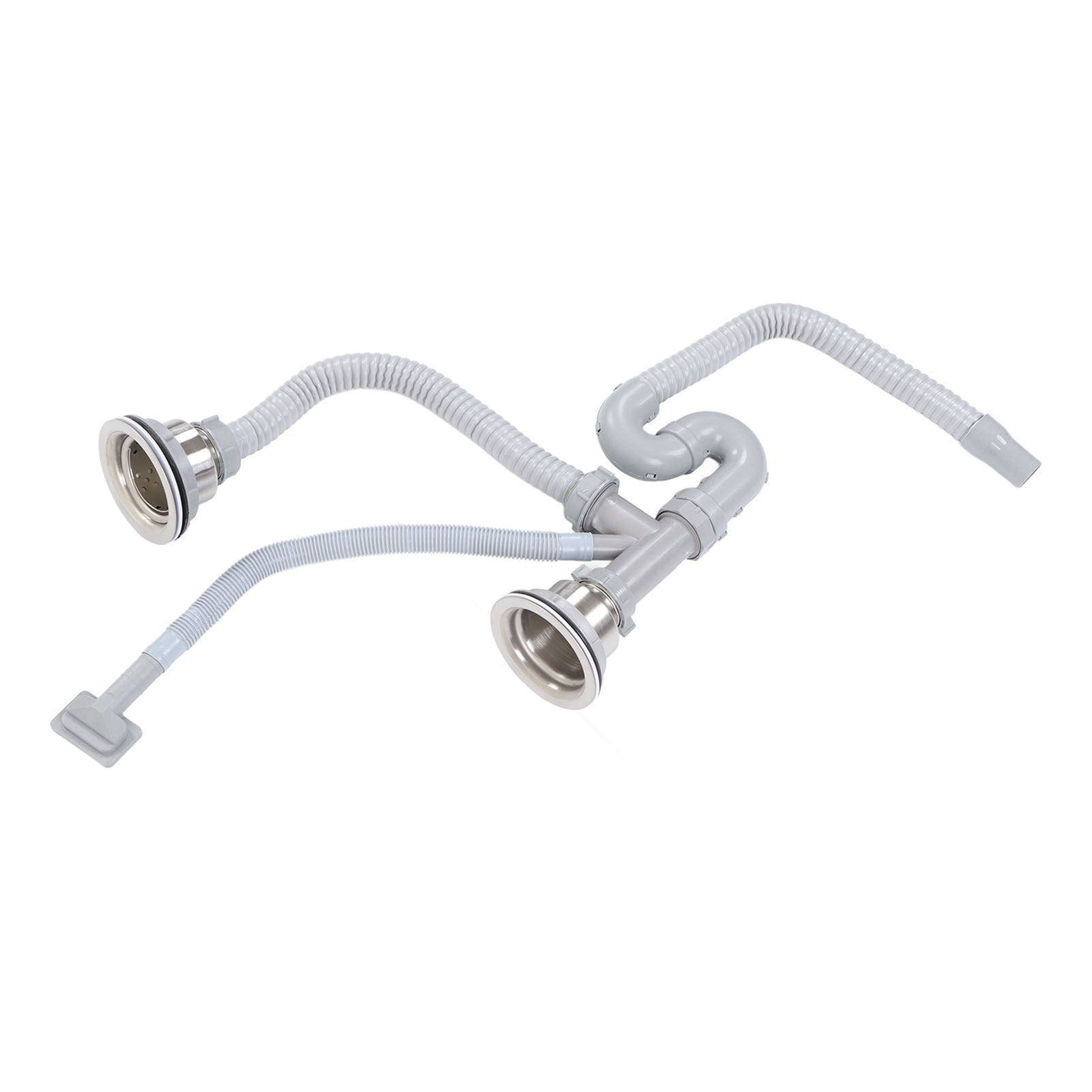 Kitchen Sink Drainer Pipe Stainless Steel S Bent with Double Drains Sewer Pipe Set for Bathroom Home - Image 7