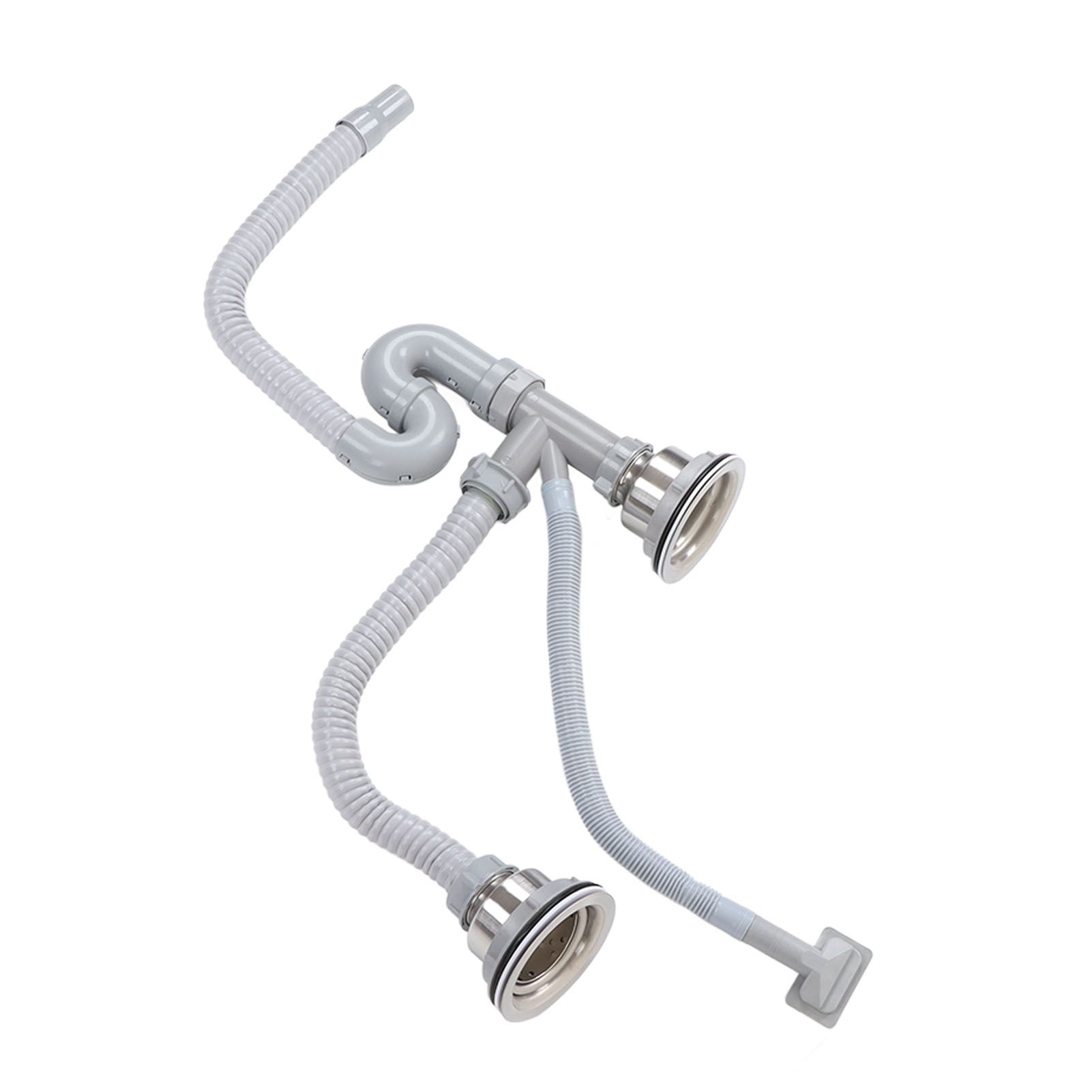 Kitchen Sink Drainer Pipe Stainless Steel S Bent with Double Drains Sewer Pipe Set for Bathroom Home - Image 8