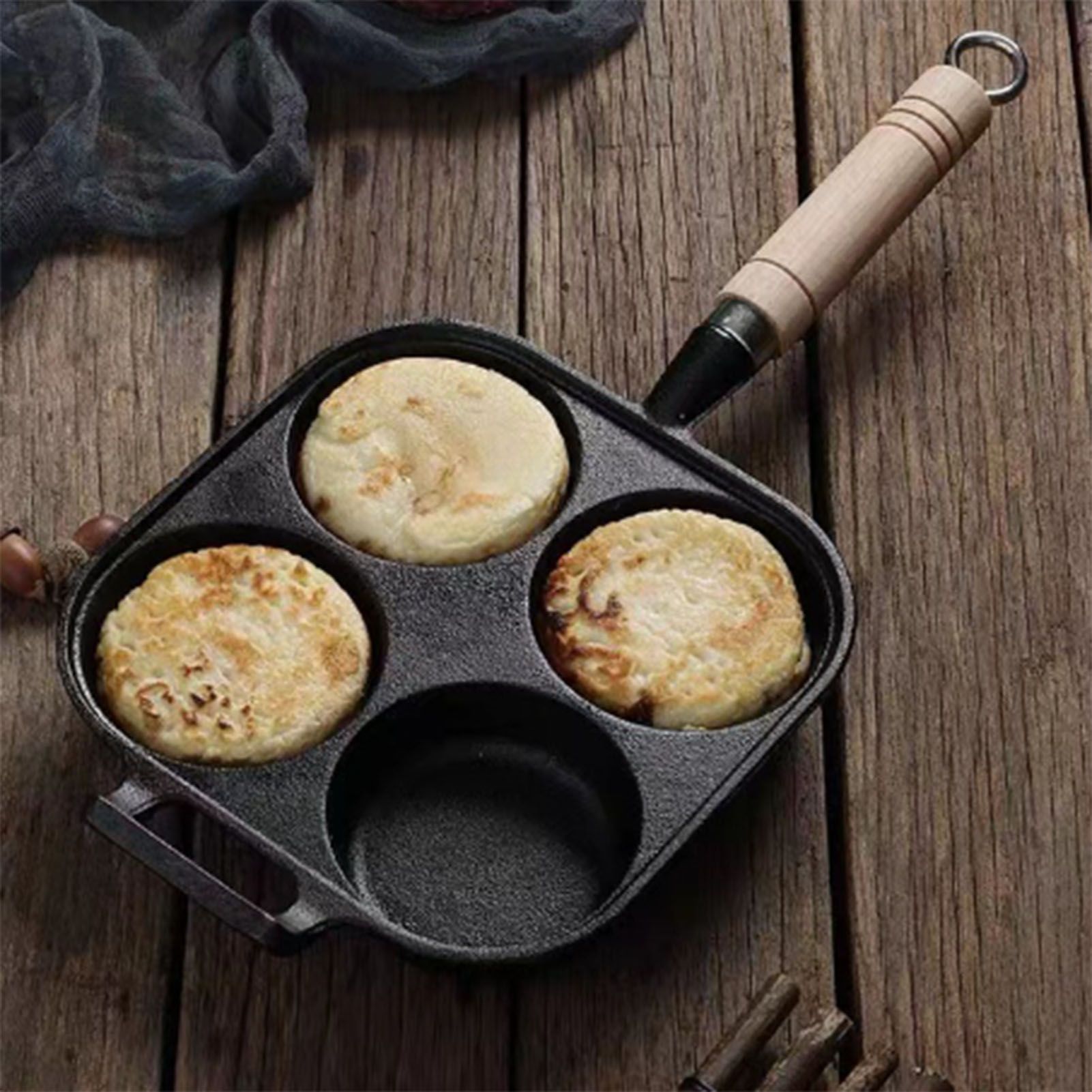 Frying Pan Deepened Non Stick With Spatula Oil Brush Four Hole Frying Pot For Breakfast Pancake - Image 6