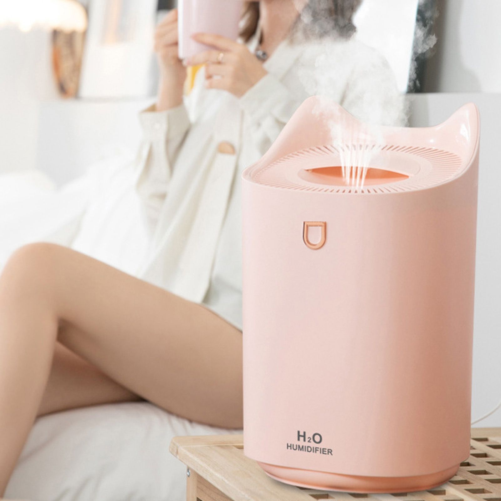 2L Air Humidifier USB Deep Hydration Fine Spout Multifunction Desk Humidifier Ambient Light for Office Pink - Image 5