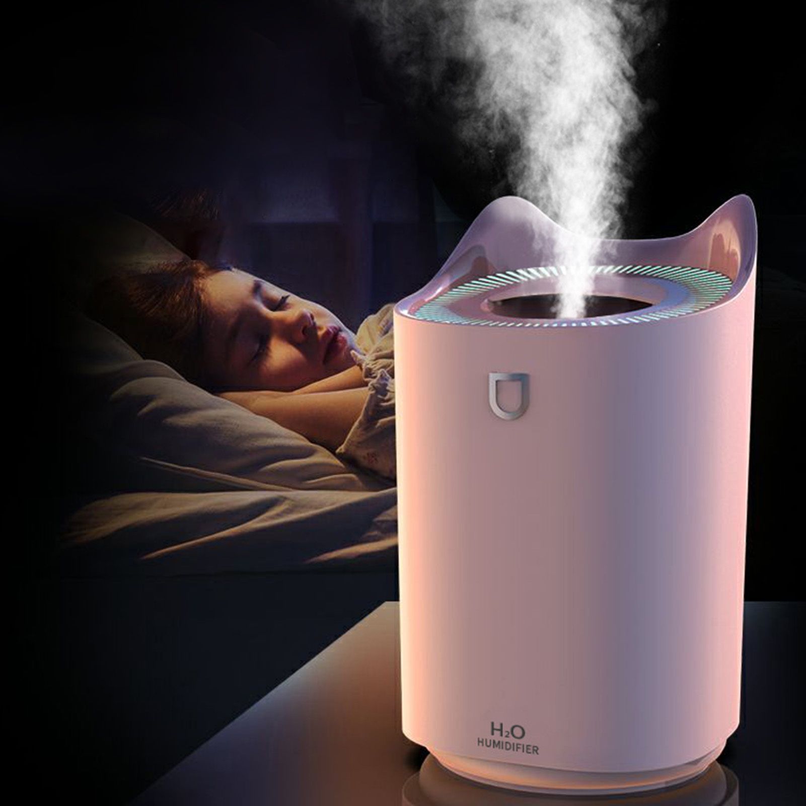 2L Air Humidifier USB Deep Hydration Fine Spout Multifunction Desk Humidifier Ambient Light for Office Pink - Image 6
