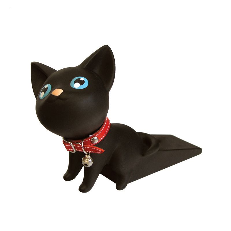 Cartoon Door Stopper Cute Animal Shaped Punch Free Decorative Door Wedge for Home Office Black Cat - Image 1