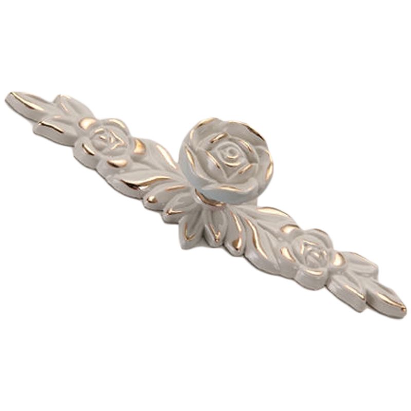 Euro Rose Cabinet Knobs Vintage Exquisite 3D Zinc Alloy Flower Drawer Pull Handles for Kitchen Bedroom and Bathroom Leaf Ivory with Gold Trim M - Image 1