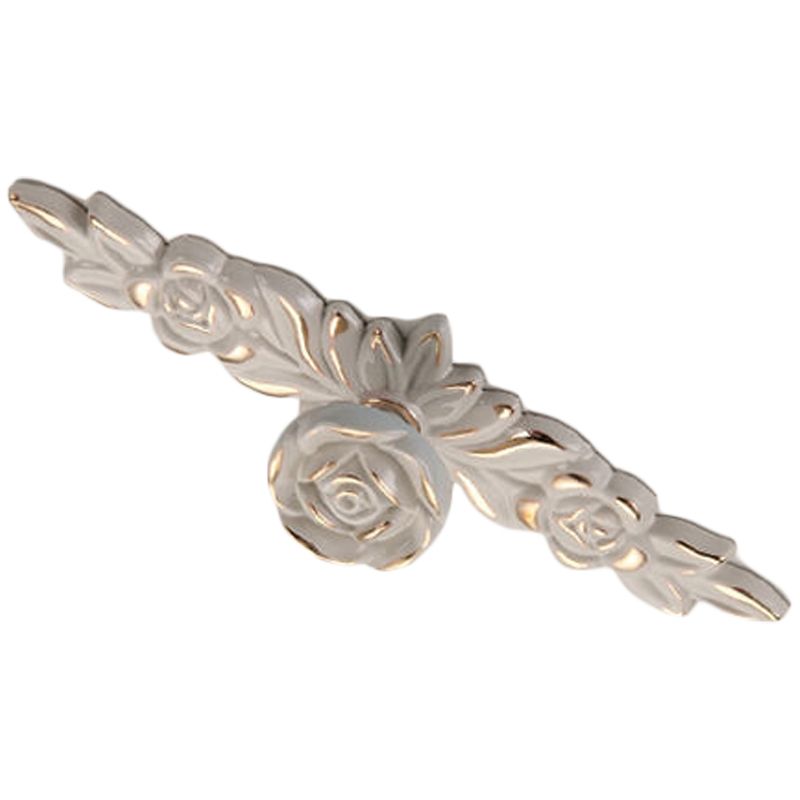Euro Rose Cabinet Knobs Vintage Exquisite 3D Zinc Alloy Flower Drawer Pull Handles for Kitchen Bedroom and Bathroom Leaf Ivory with Gold Trim M - Image 3