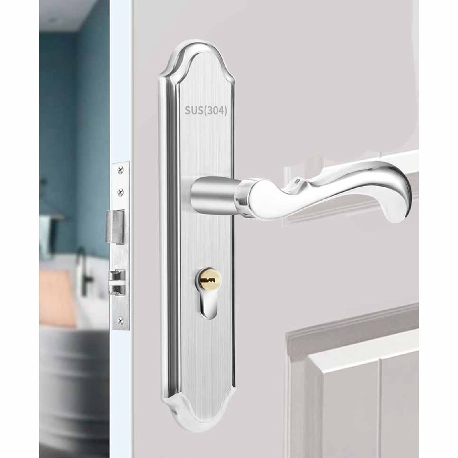 Keyed Entry Door Lock Silent Double Latch Irregular Stainless Steel Door Handle Lock for Bedroom Hotel Balcony - Image 6