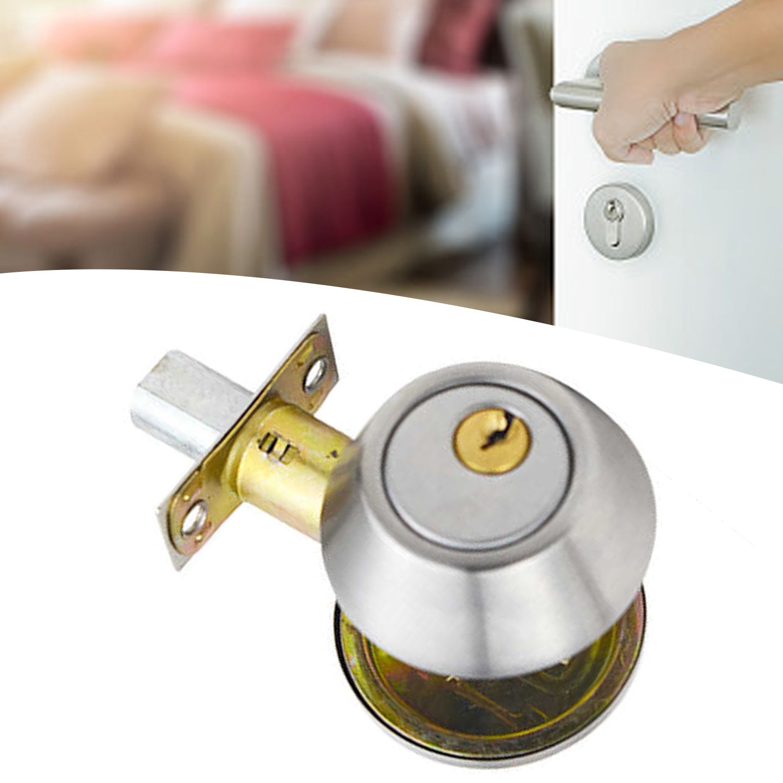 Ball Door Knob Universal Protection Classic Entrance Keyed Interior Door Knob for Home Use Silver - Image 5