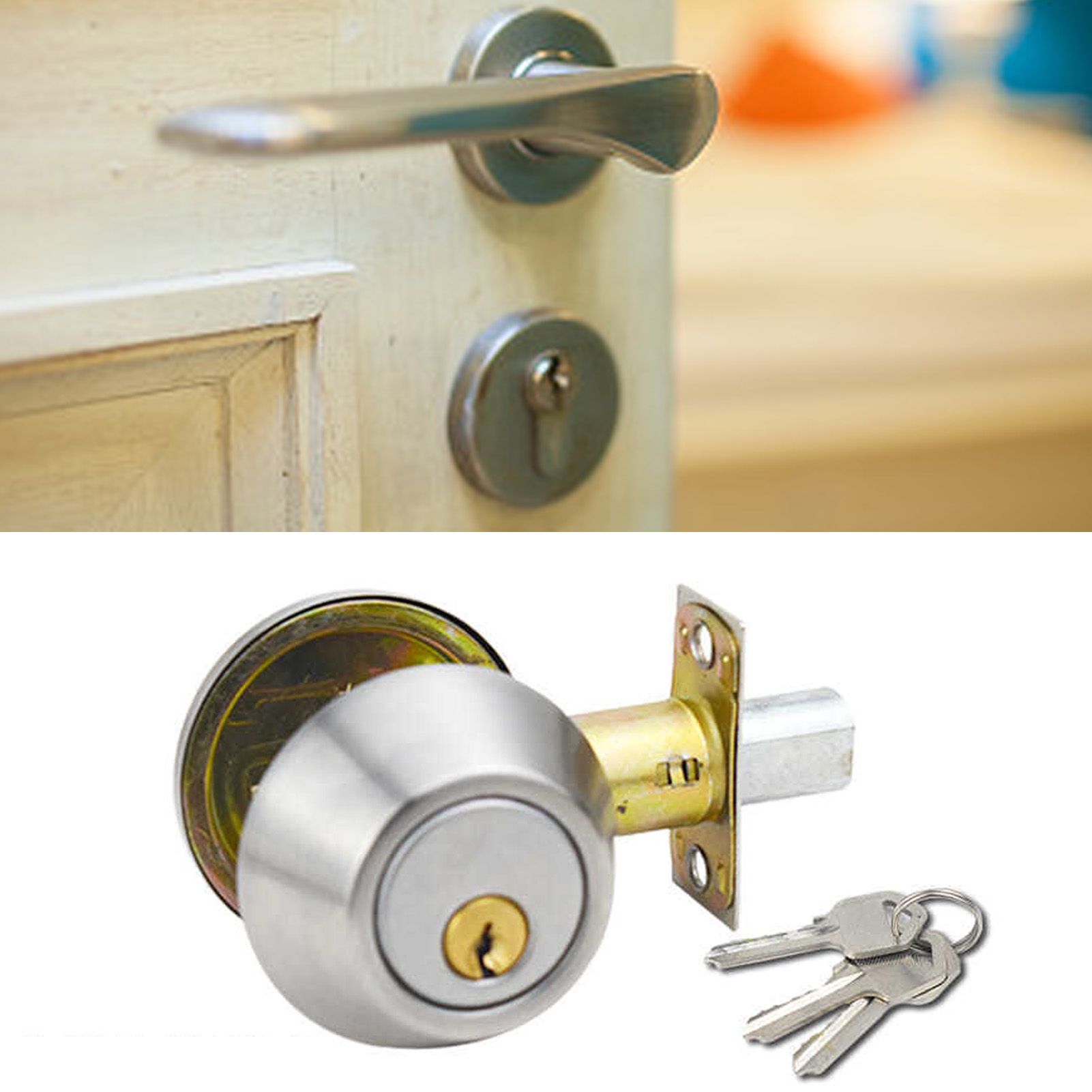 Ball Door Knob Universal Protection Classic Entrance Keyed Interior Door Knob for Home Use Silver - Image 6