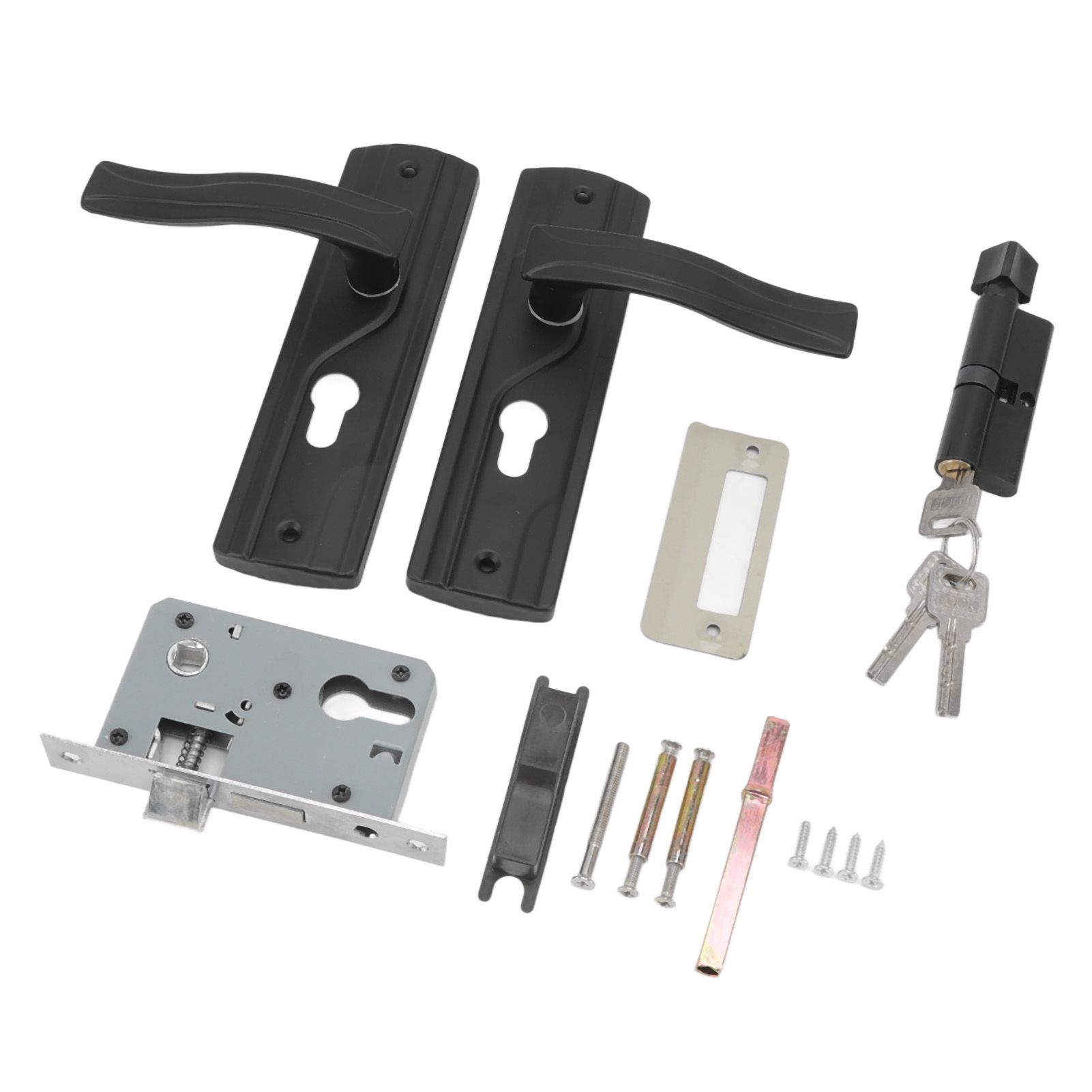 Door Handle Lock Manganese Steel Silent Bearing Universal Door Lever Lock Set with Keys for Home Bedroom Black - Image 2