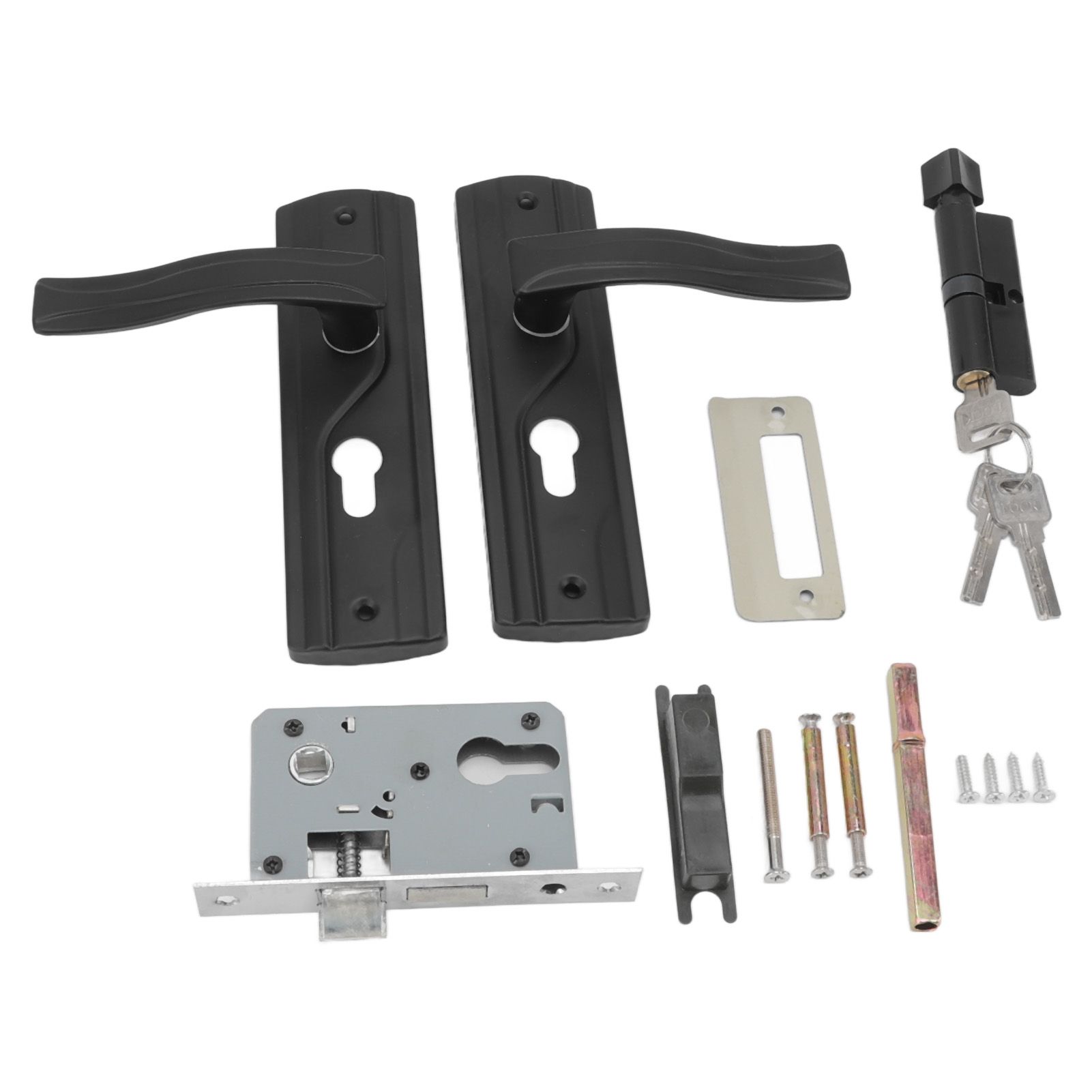 Door Handle Lock Manganese Steel Silent Bearing Universal Door Lever Lock Set with Keys for Home Bedroom Black - Image 3