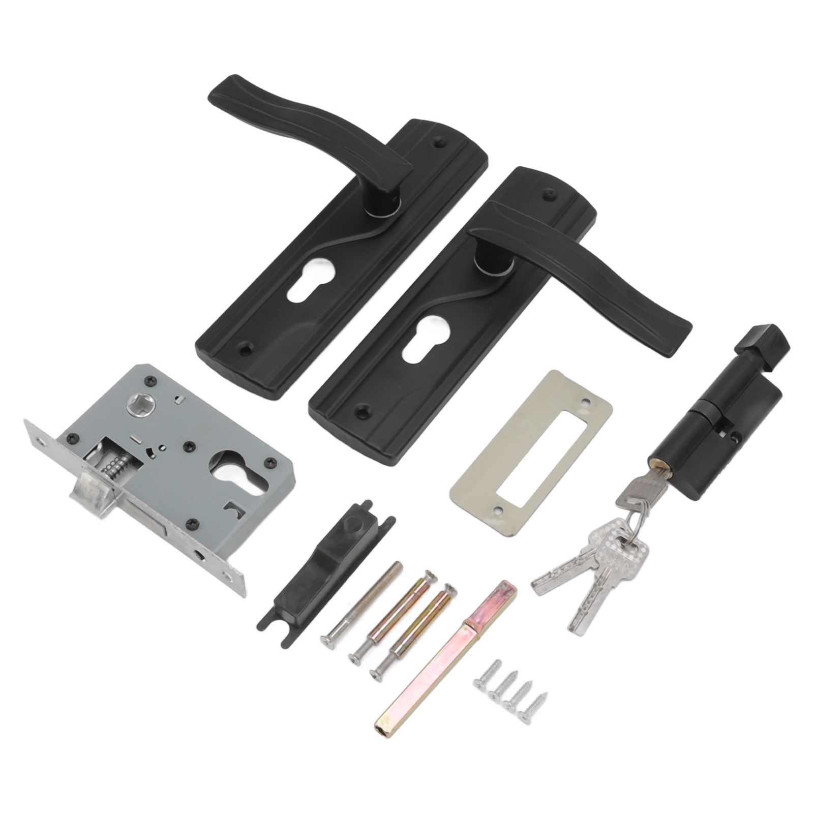 Door Handle Lock Manganese Steel Silent Bearing Universal Door Lever Lock Set with Keys for Home Bedroom Black - Image 4