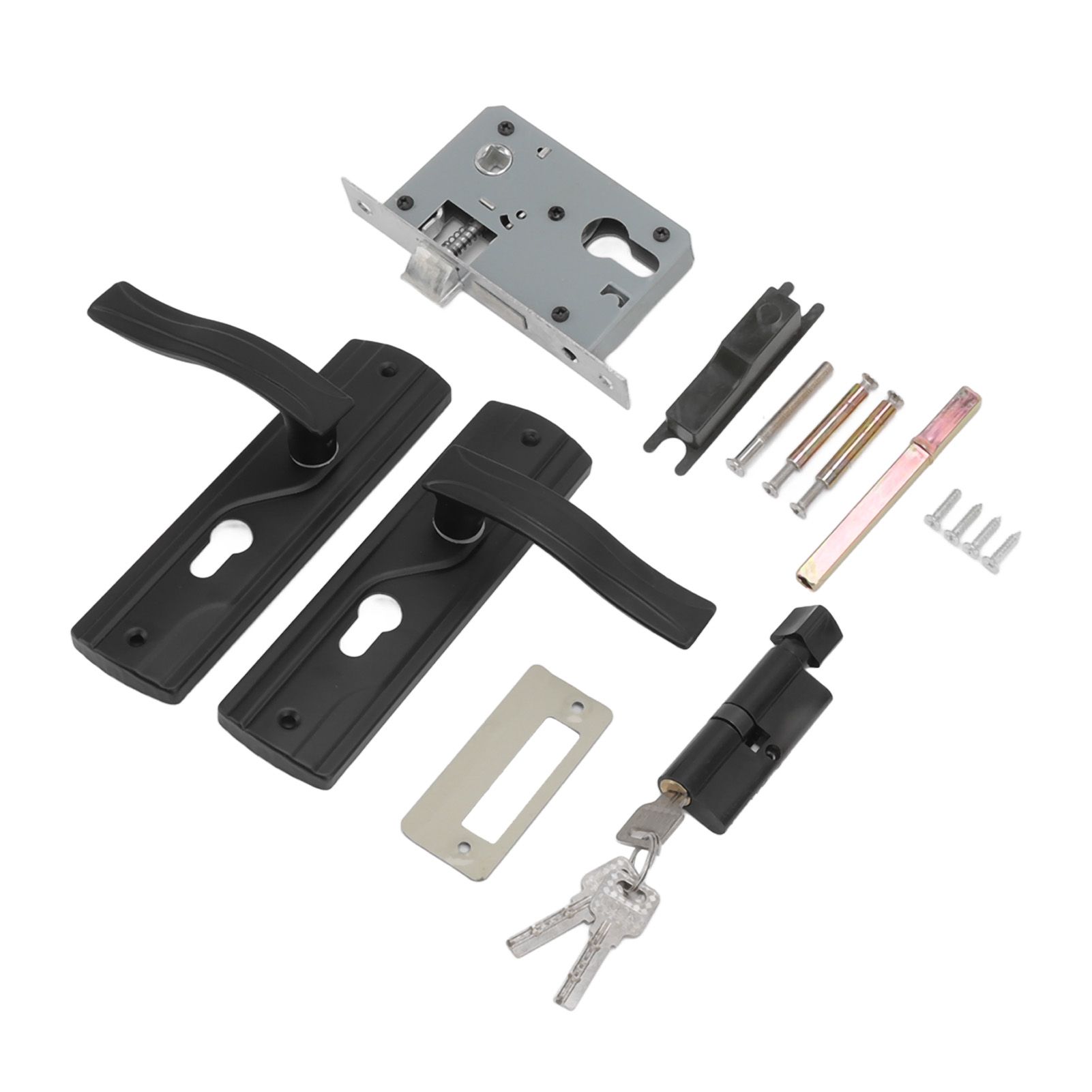 Door Handle Lock Manganese Steel Silent Bearing Universal Door Lever Lock Set with Keys for Home Bedroom Black - Image 5