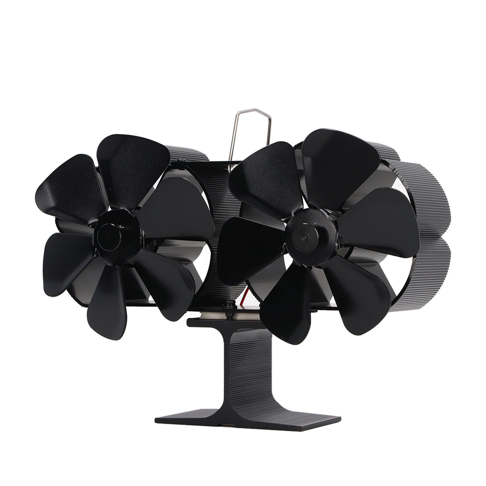6 Blades Heat Powered Stove Fan Dual Head Fireplace Fan Home Non Electric Fan Black - Image 1