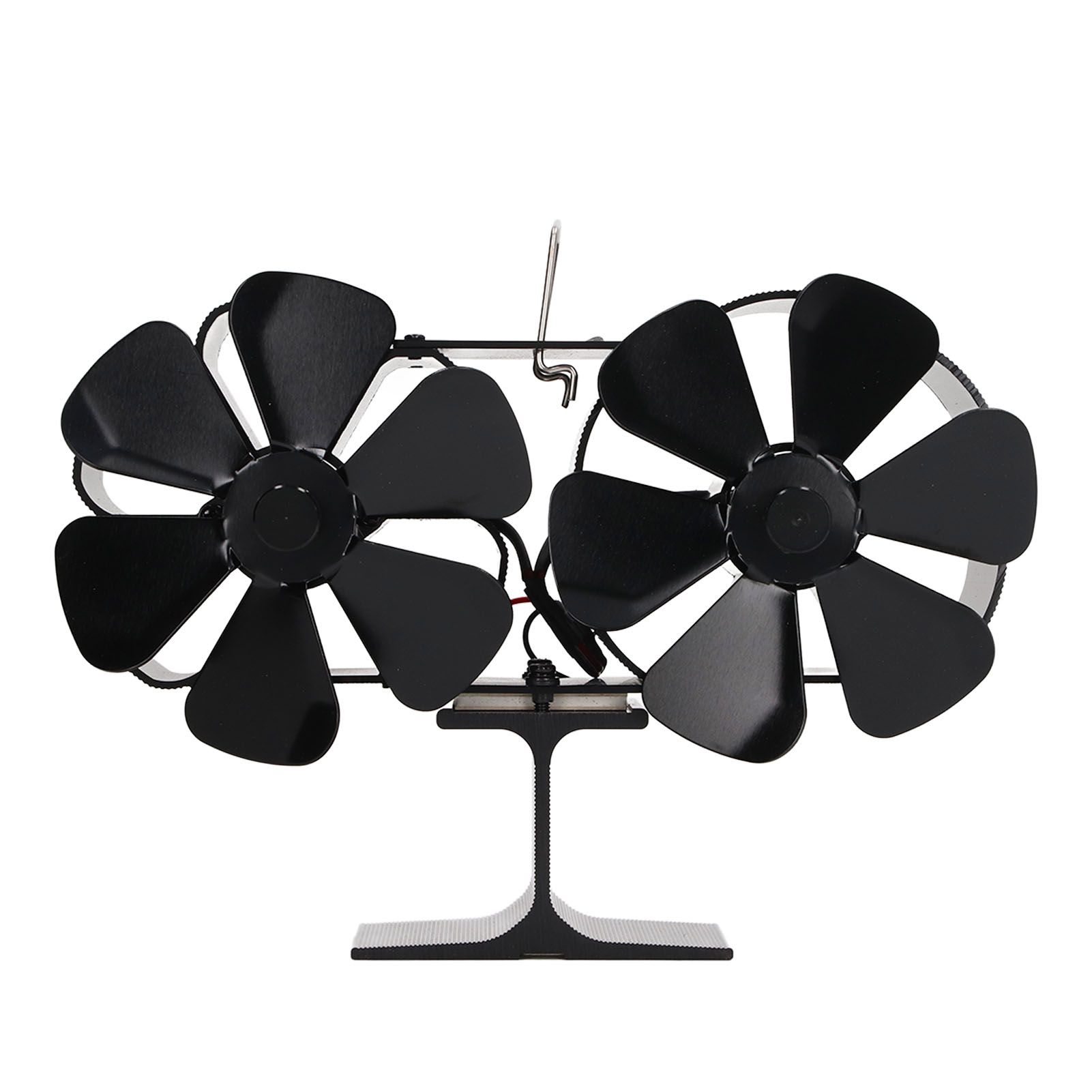 6 Blades Heat Powered Stove Fan Dual Head Fireplace Fan Home Non Electric Fan Black - Image 2