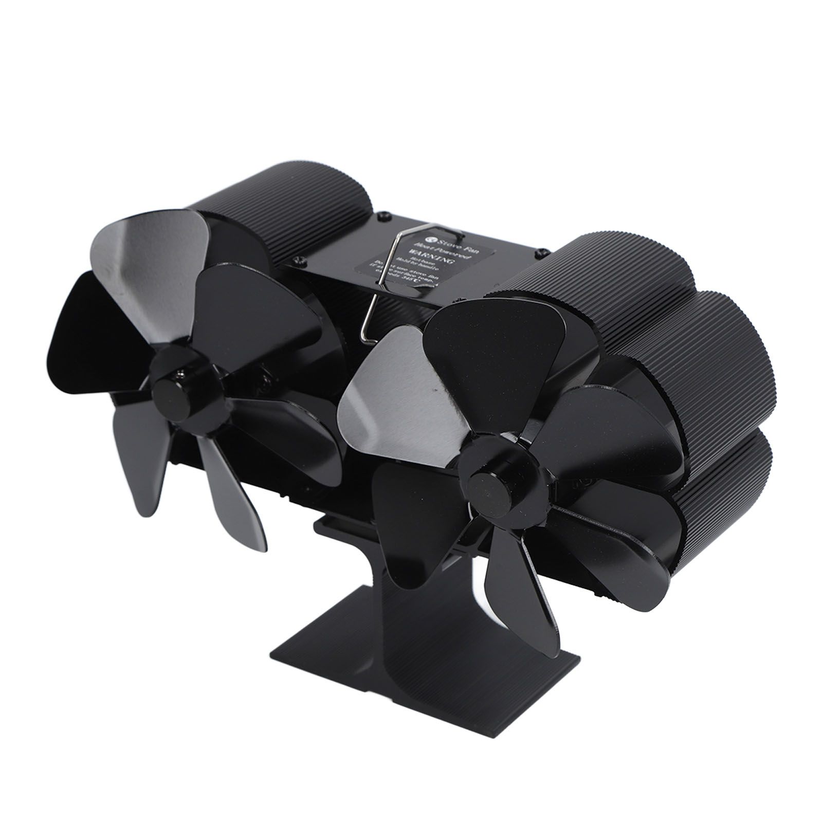6 Blades Heat Powered Stove Fan Dual Head Fireplace Fan Home Non Electric Fan Black - Image 4