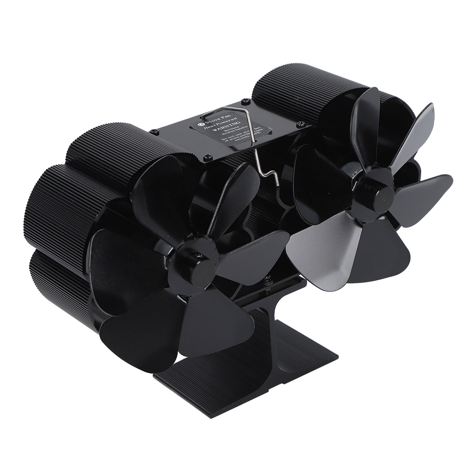 6 Blades Heat Powered Stove Fan Dual Head Fireplace Fan Home Non Electric Fan Black - Image 5