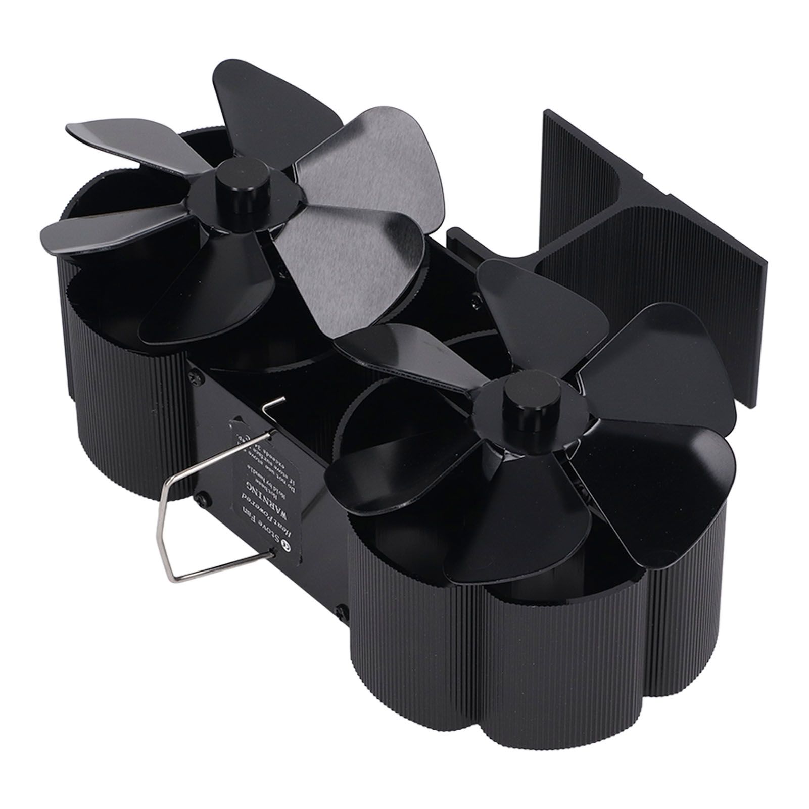 6 Blades Heat Powered Stove Fan Dual Head Fireplace Fan Home Non Electric Fan Black - Image 6
